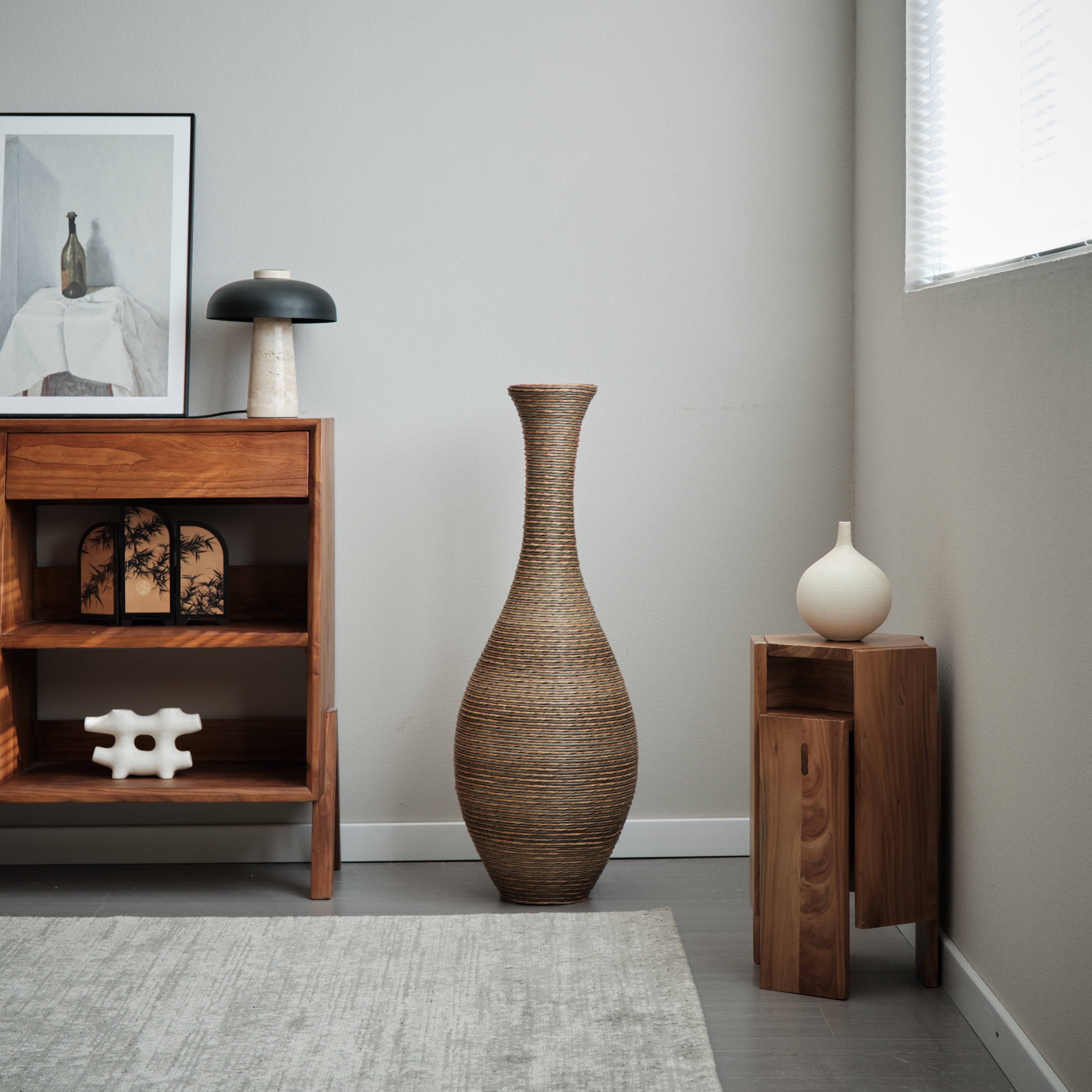 koorbiir va3 39-Inch Tall Artificial Rattan Floor Vase in Beige ¨C Modern Decorative Vase for Living Room, Entryway, or Hallway ¨C Large Accent Vase for Dried or Silk Flowers