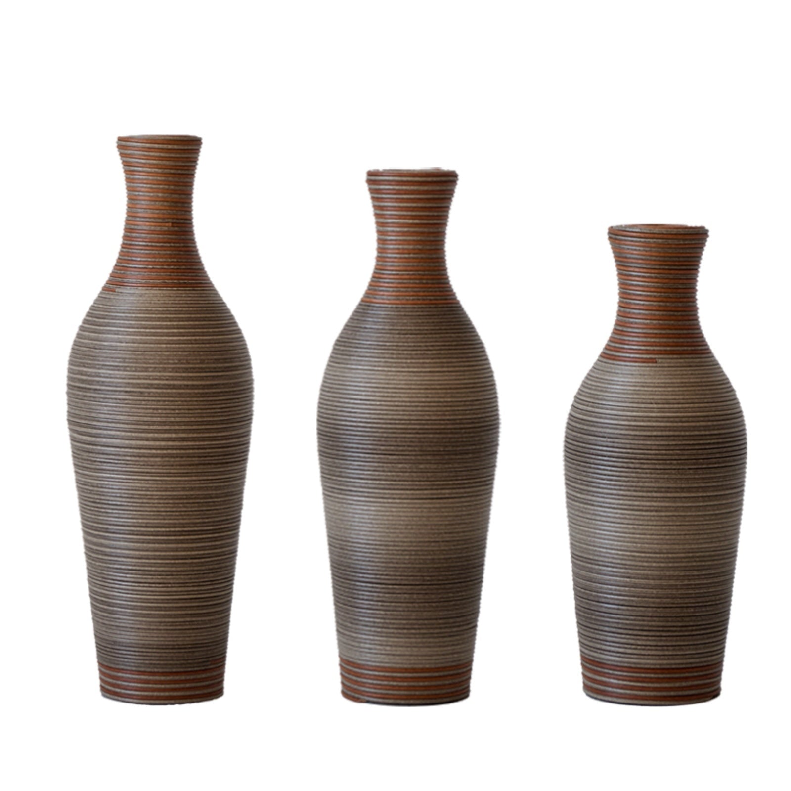 koorbiir va5 Set of 3 Tall Decorative Floor Vases ¨C Classic Brown PVC Flower Stand with Artificial Vine Design ¨C Elegant Modern Home D¨¦cor Accent for Living Room, Entryway, or Dining Room