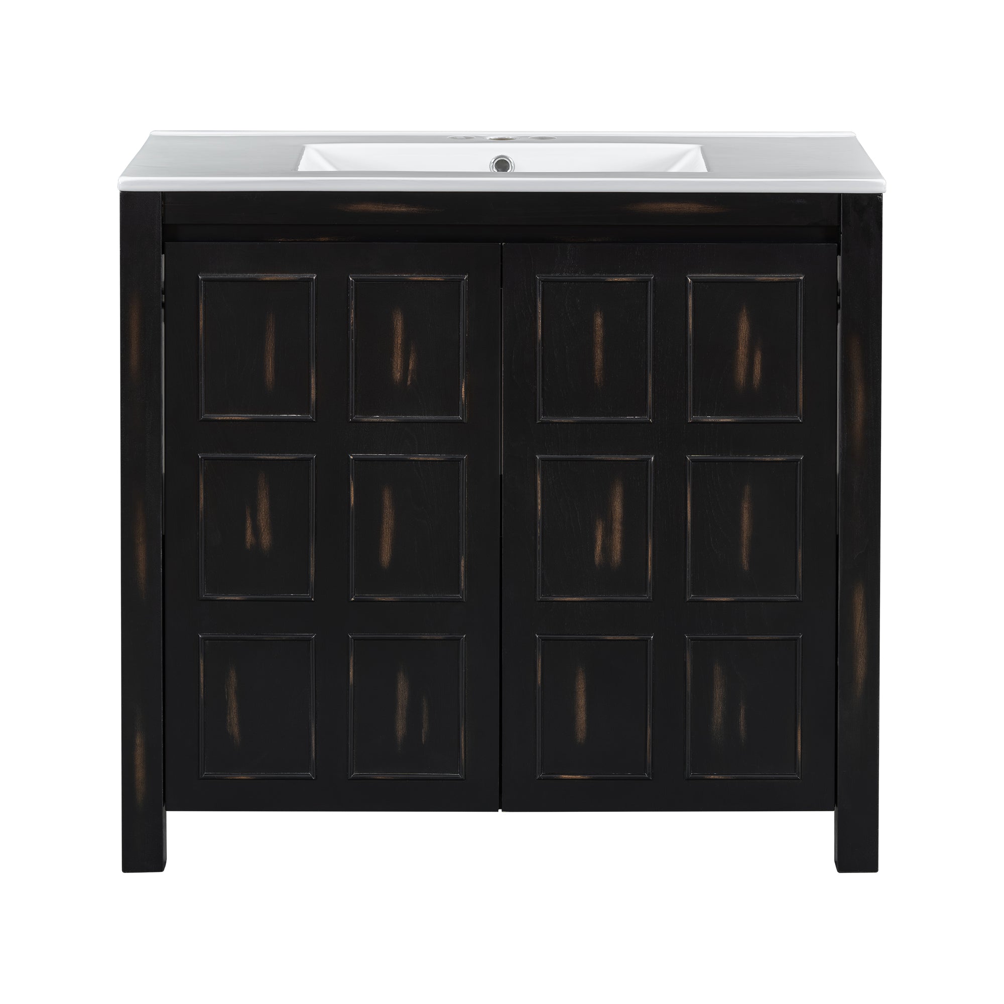 36 Bathroom Vanity Organizer with Ceramic Sink ¨C Vintage Espresso Bathroom Storage Cabinet for Bathroom Organization