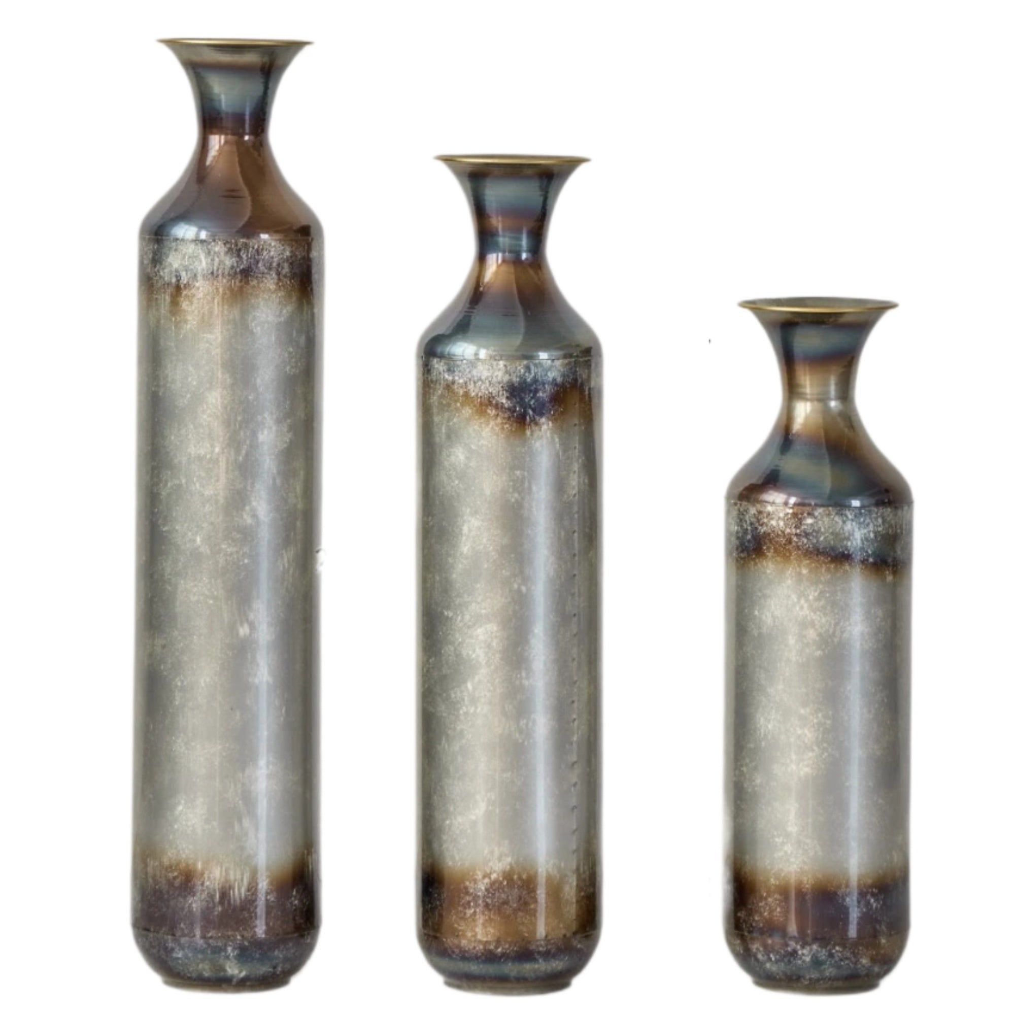 koorbiir va2 Set of 3 Modern White Metal Floor Vases ¨C Droplet Shaped Tall Decorative Vases with Gold Accents, Large Glazed Metal Vases for Home D¨¦cor
