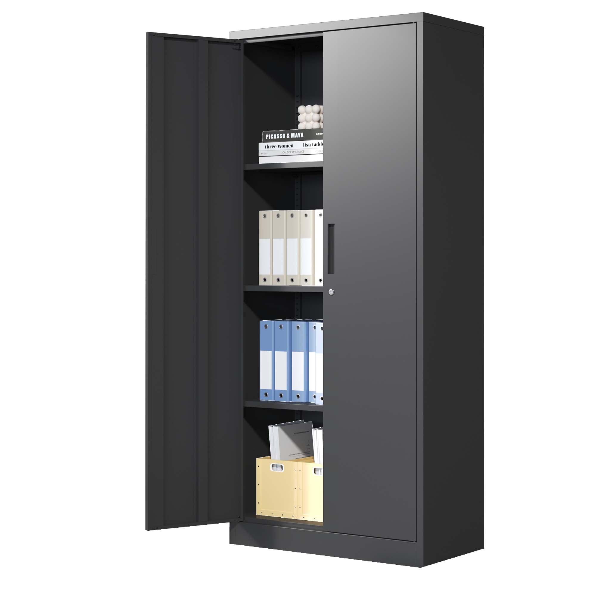 71" Tall Metal Garage Storage Cabinet ¨C Black Locking Tool Steel Cabinet with Doors & 3 Adjustable Shelves, Multipurpose Office Cabinet for Home, Garage, Classroom, Pantry