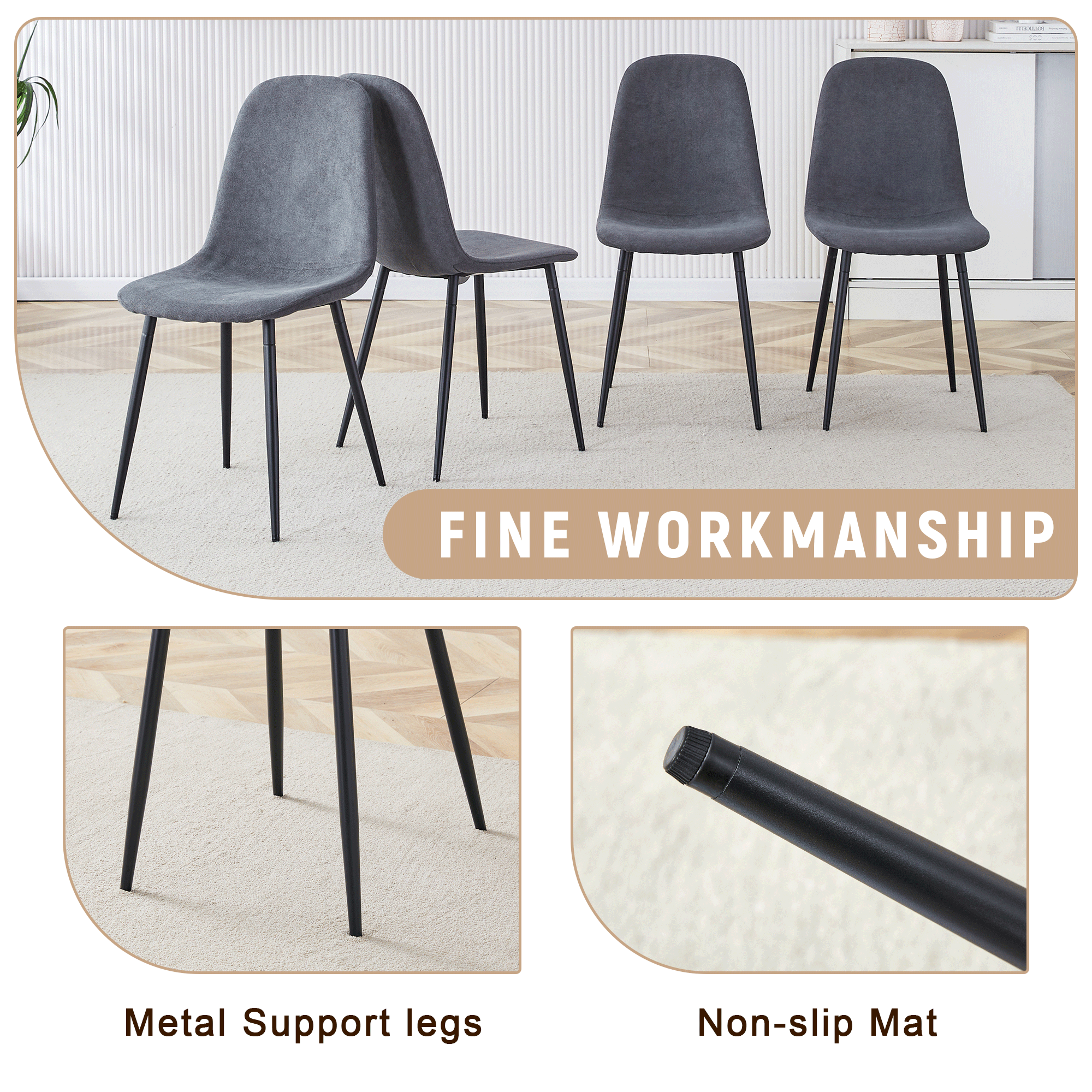 koorbiir ta3 71" x 35.4" Wooden & Black Spliced Dining Table with Middle Storage ¨C 6 Light Gray Linen Fabric Chairs, Sturdy Metal Frame, Table Linens Included