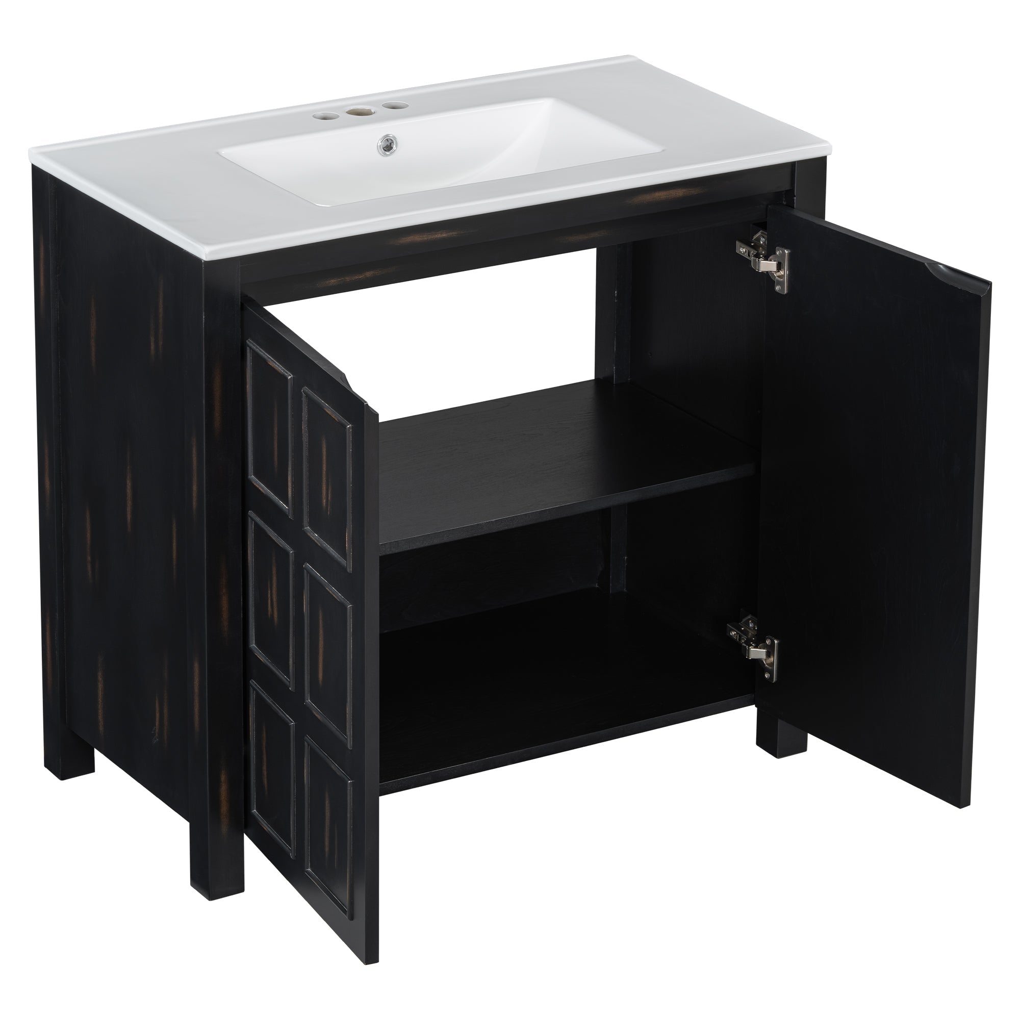 koorbiir ba3 72 Double Vanity Bathroom Storage Cabinet with Ceramic Sinks ¨C Soft - Close Doors & Adjustable Shelves for Stylish Bathroom Organization - Koorbiir