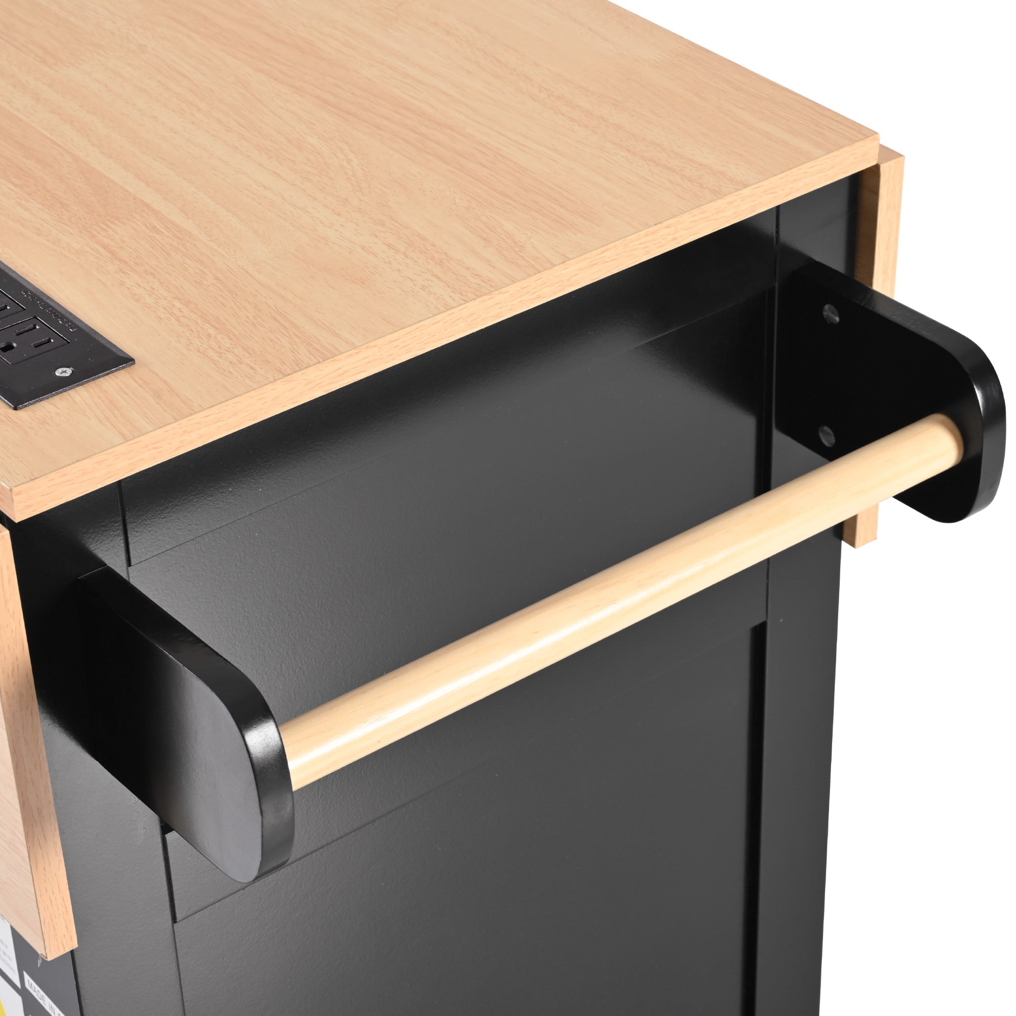 koorbiir k2 K&K 55.7" Large Kitchen Island with Storage, 2 Drop Leaves, Rolling Kitchen Cart with Power Outlet, Folding Dining Table, 3 Drawers & Spice/Towel Rack ¨C Mobile Kitchen Storage for Kitchen & Dining Room, Black