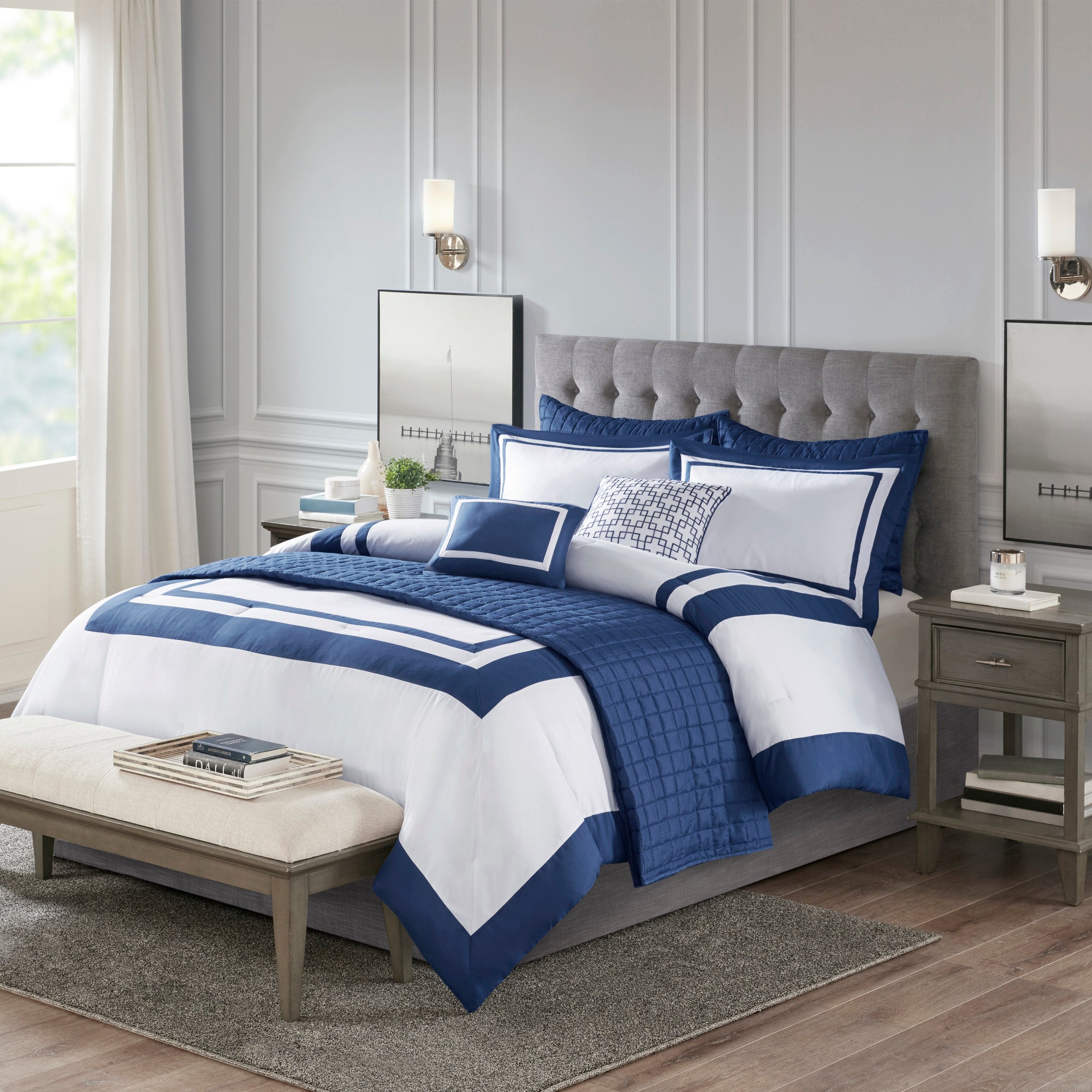 8-Piece Blue Seersucker Comforter & Quilt Set ¨C King/Cal King Bedding Collections with Decorative Pillows & Shams