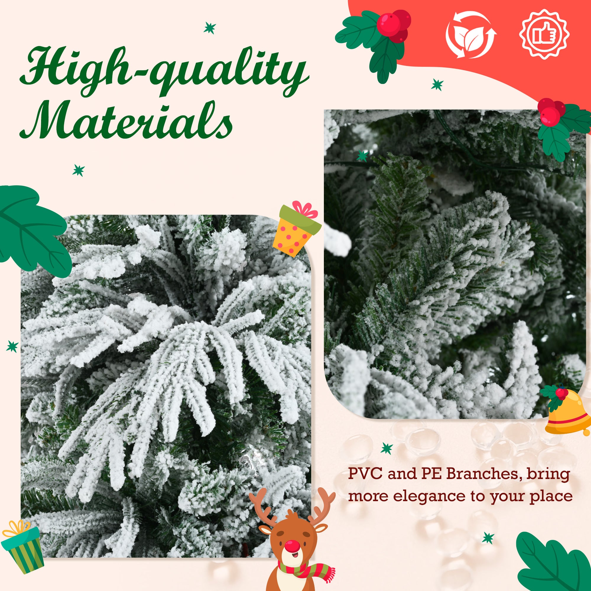 koorbiir ar1 6FT Pre-Lit Artificial Snow Flocked Christmas Tree, Hinged Xmas Tree with 300 Multi-Color LED Lights, 8 Flashing Modes & 790 Snow Branch Tips for Holiday Home & Office D¨¦cor