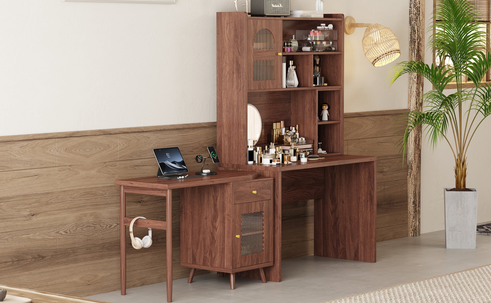 koorbiir G5 Gaming Desk with 90¡ã Rotating Desktop, 70" L-Shaped Computer Desk with Storage Drawers & Cabinets for Home Office
