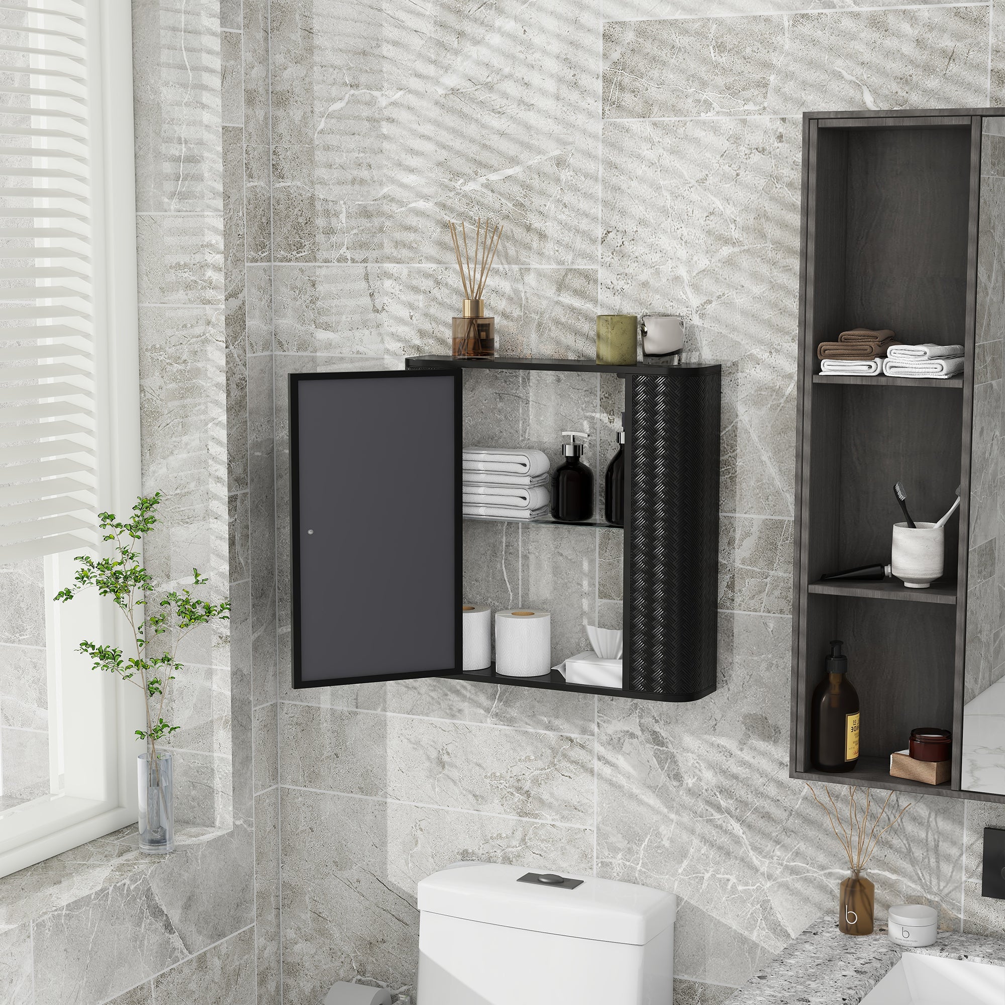 koorbiir ba5 Wall - Mounted Bathroom Cabinet with Mirror ¨C Metal Framed Medicine Cabinet with 2 Shelves for Modern Bathroom Organization - Koorbiir