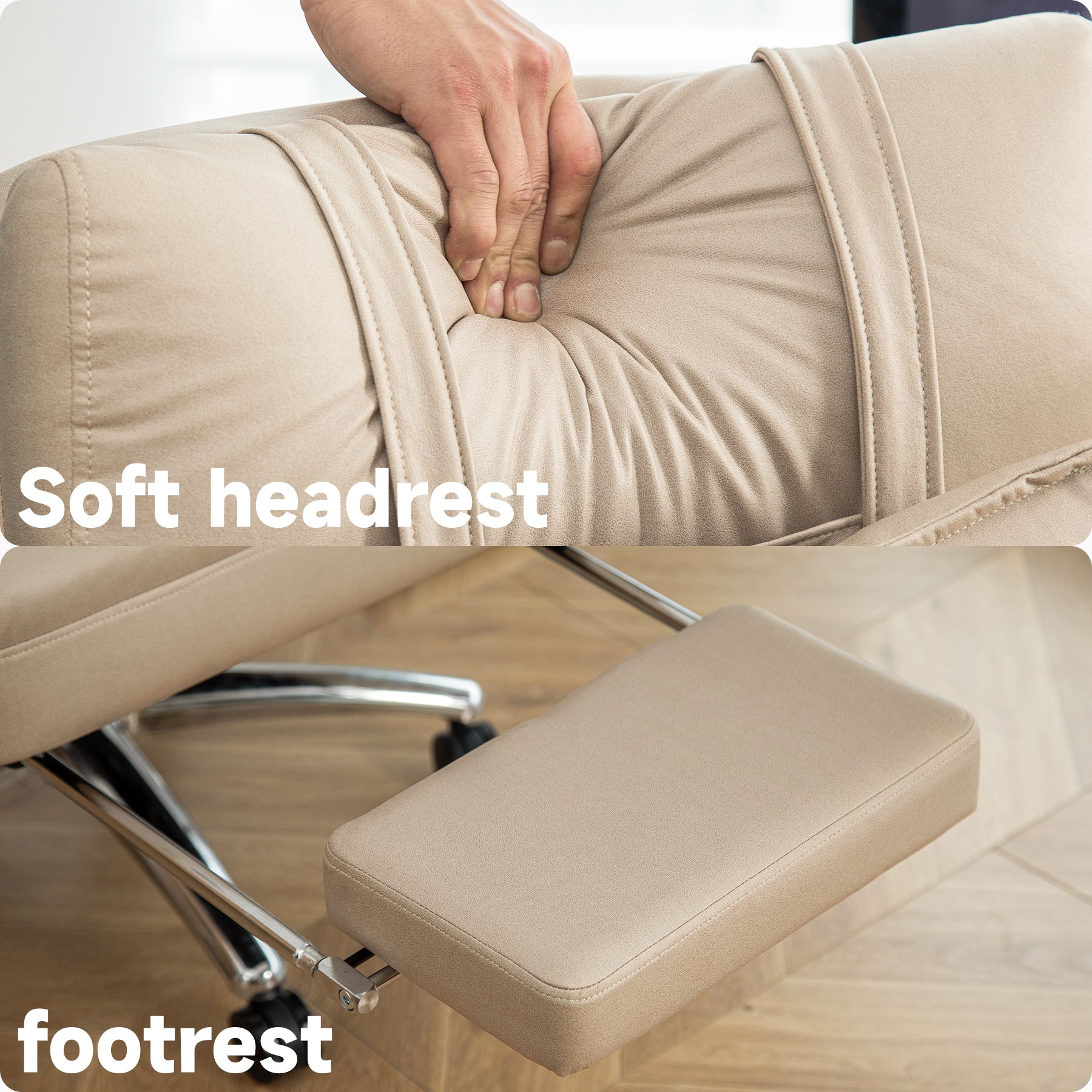 koorbiir o1 Ergonomic Swivel Office Chair with Lumbar Support & Headrest ¨C High Back Reclining Computer Chair, Beige