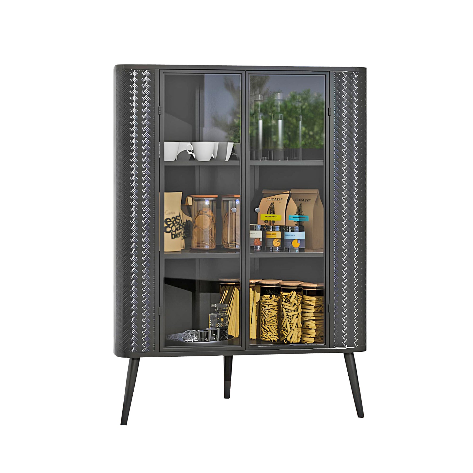 Modern 3-Tier Corner Storage Cabinet with Tempered Glass Doors ¨C Freestanding Metal Frame Organizer for Bathroom Organization, Kitchen, Bedroom, and Small Spaces
