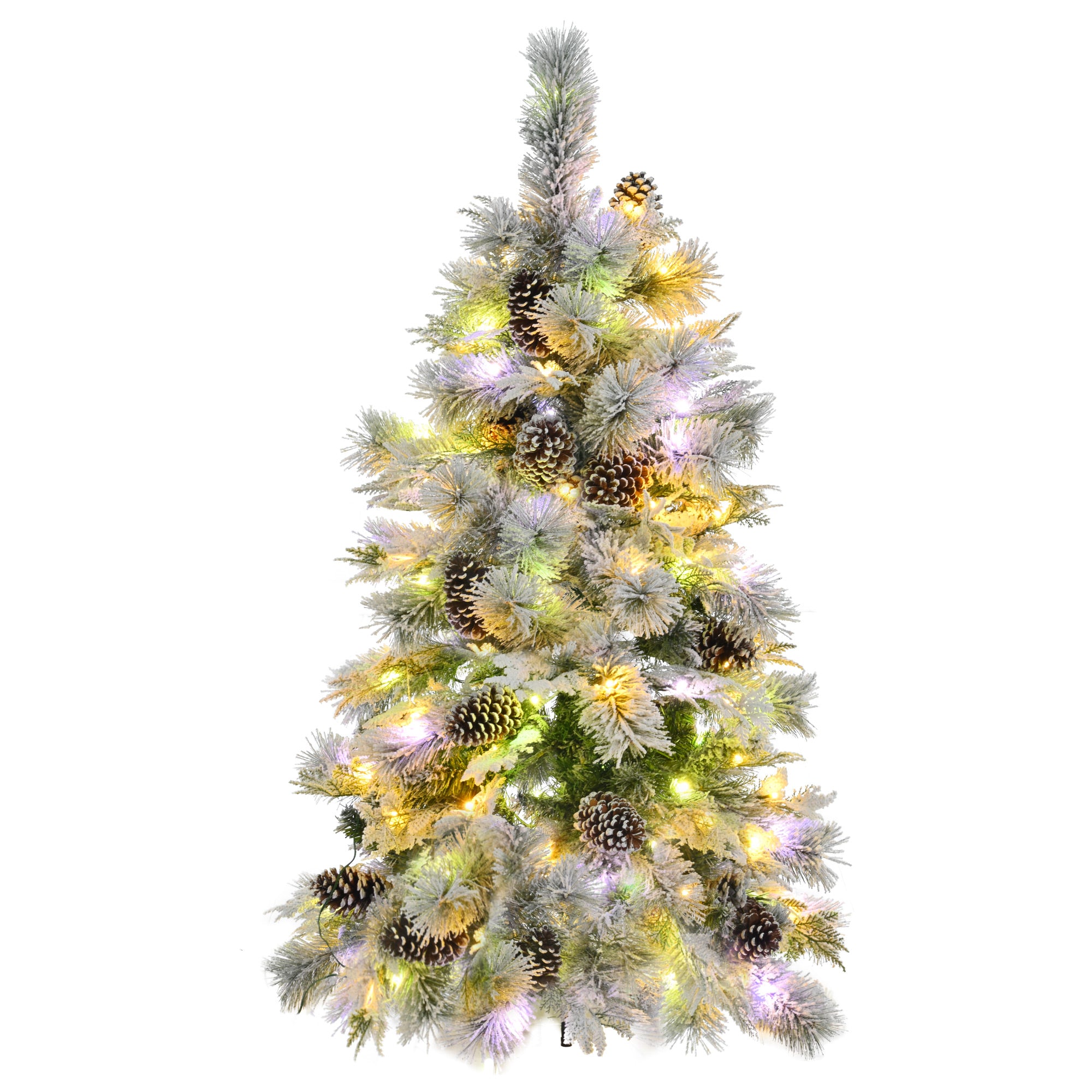 koorbiir ar5 6FT Pre-Lit Artificial Spruce Snow Flocked Christmas Tree with Pine Cones, 403 Branch Tips, 250 Multi-Color LED Lights, 11 Flashing Modes, Holiday D¨¦cor