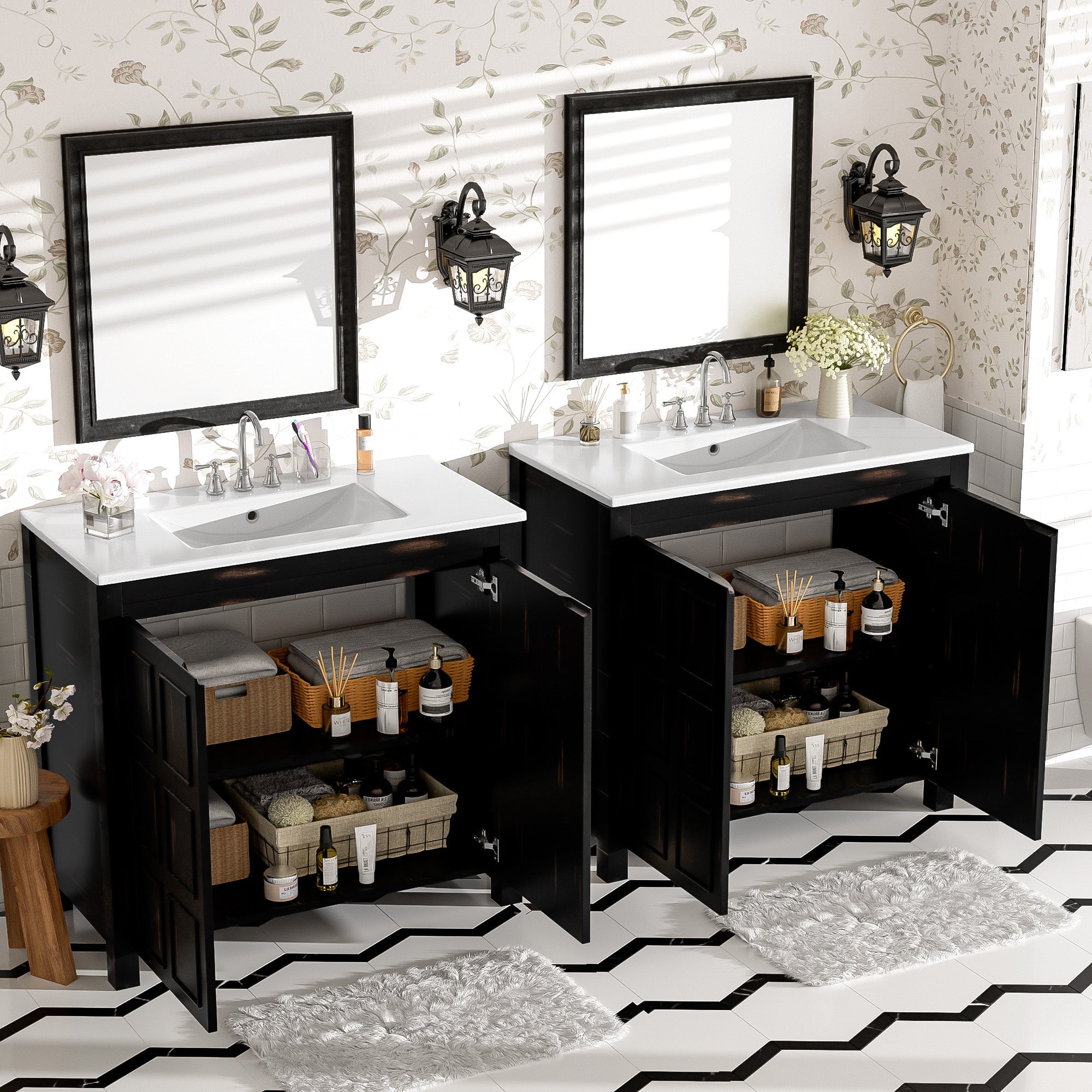 koorbiir ba3 72 Double Vanity Bathroom Storage Cabinet with Ceramic Sinks ¨C Soft - Close Doors & Adjustable Shelves for Stylish Bathroom Organization - Koorbiir
