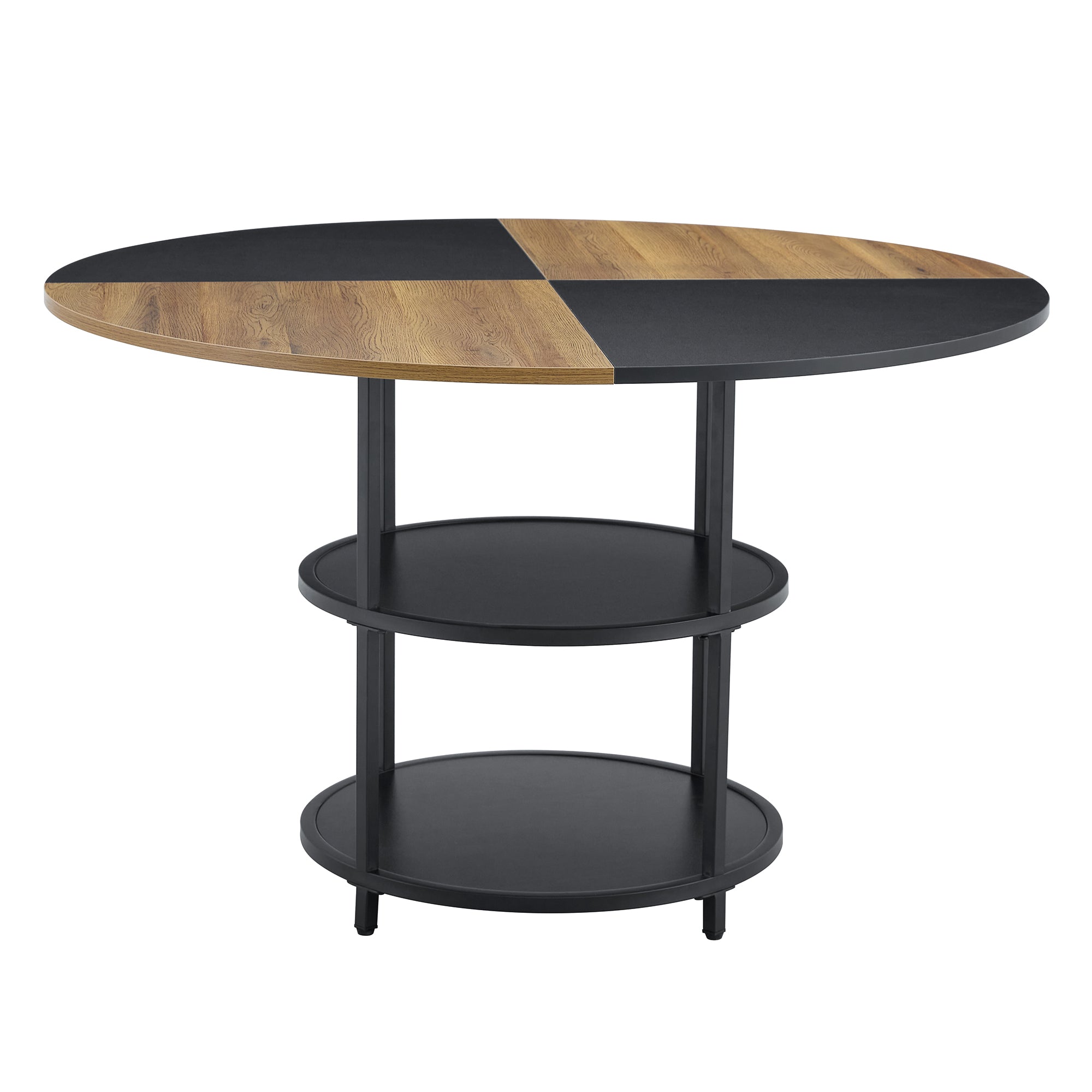 47.3" Modern Splicing Circular Dining Table with Double-Layer Storage ¨C 4 Black Linen-Cotton High-Resilience Chairs with Metal Legs, Table Linens Included