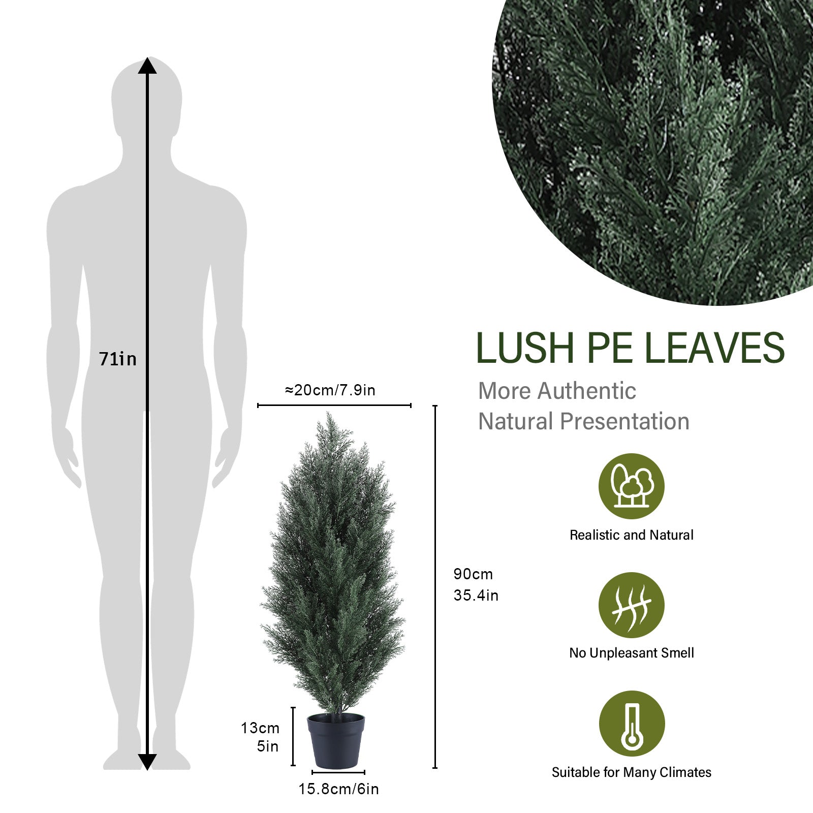 koorbiir ar2 120cm Artificial Green Pine Cypress Tree, Realistic Faux Plant for Indoor & Outdoor Decoration, 2pcs/set, Durable Plastic for Long-Term Use
