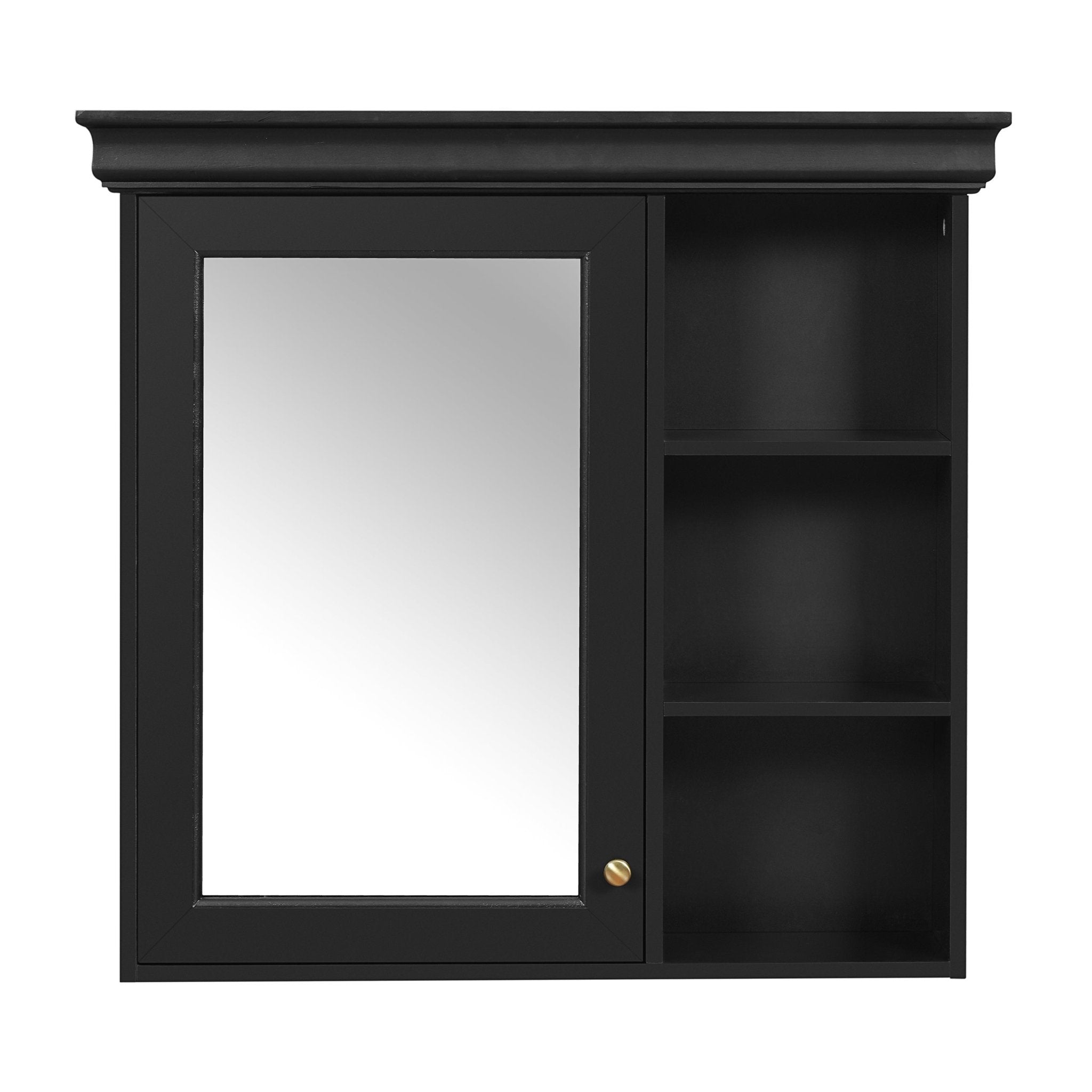 koorbiir ba6 30'' x 28'' Wall - Mounted Bathroom Medicine Cabinet with Mirror ¨C Over Toilet Storage Organizer for Bathroom Organization, Black MDF Cabinet - Koorbiir