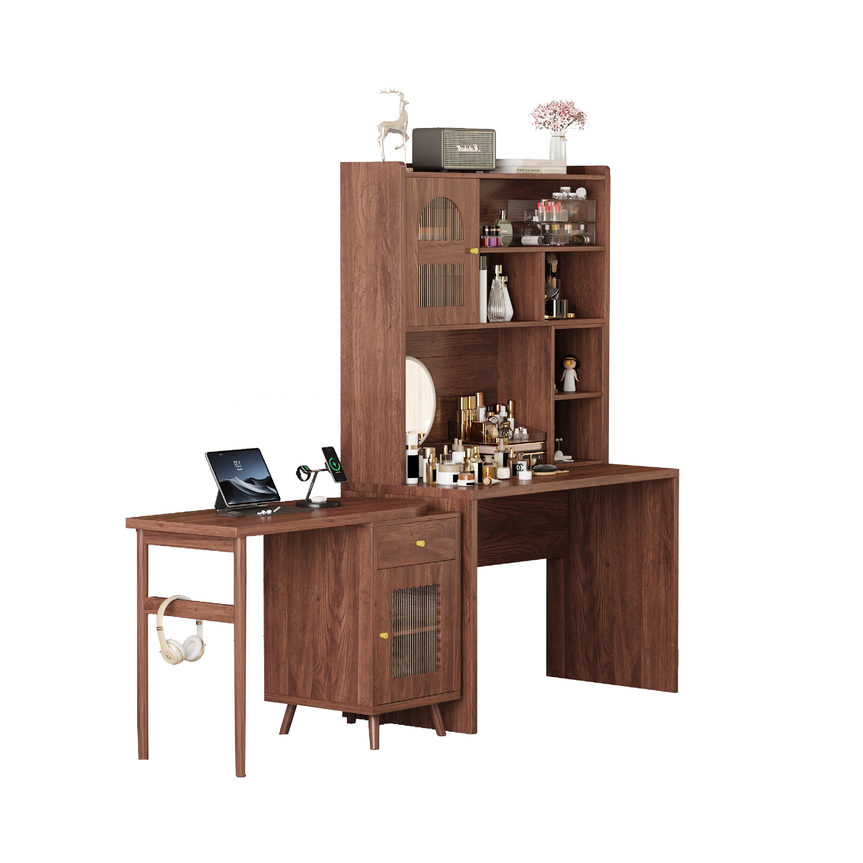 koorbiir G5 Gaming Desk with 90¡ã Rotating Desktop, 70" L-Shaped Computer Desk with Storage Drawers & Cabinets for Home Office