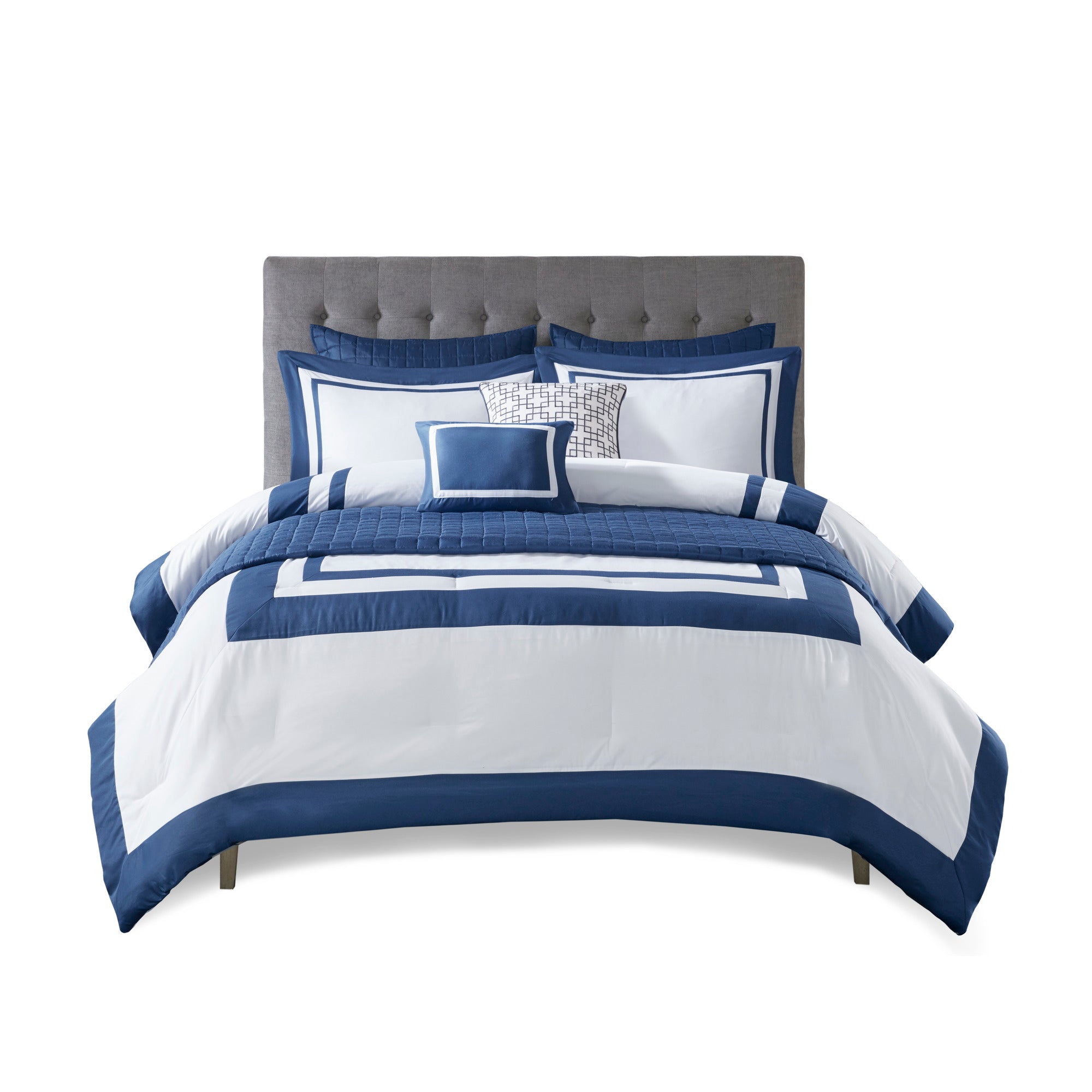 8-Piece Blue Seersucker Comforter & Quilt Set ¨C King/Cal King Bedding Collections with Decorative Pillows & Shams