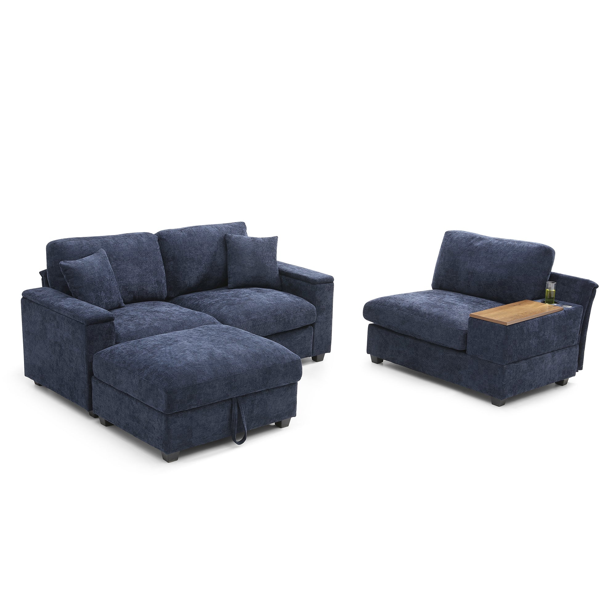 koorbiir ta7 120.3" L - Shaped Sectional Sofa with Storage Ottoman ¨C Oversized Cloud Couch with Drop - Down Table, 360¡ã Swivel Tray, Cup Holders, USB Ports & Wide Linen Seats for Living Room - Koorbiir