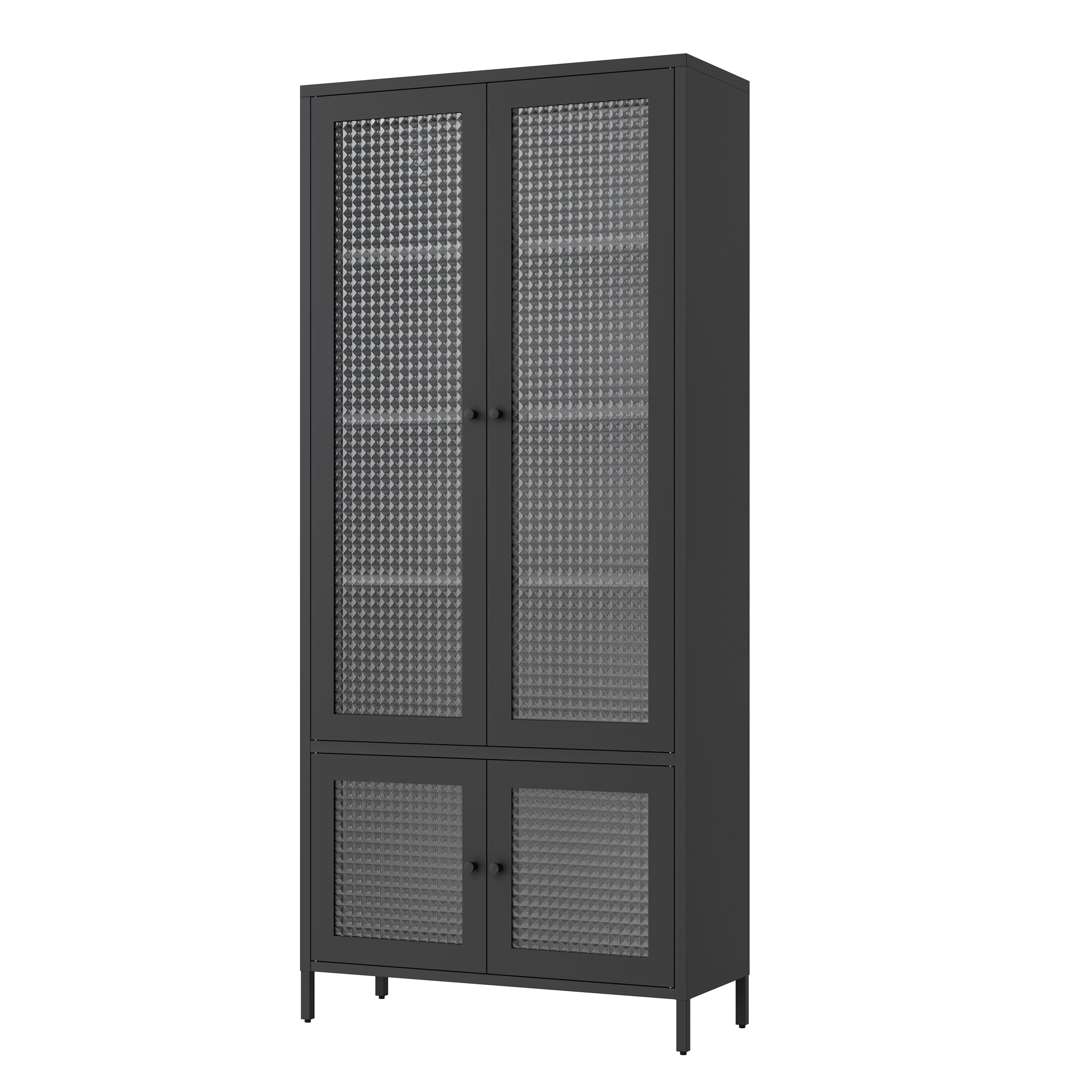 Large Metal Storage & Office Cabinet with 4 Waffle-Grid Tempered Glass Doors, 5 Adjustable Shelves ¨C Freestanding Display Bookcase for Home, Bedroom, Living Room, Pantry, Office ¨C Black