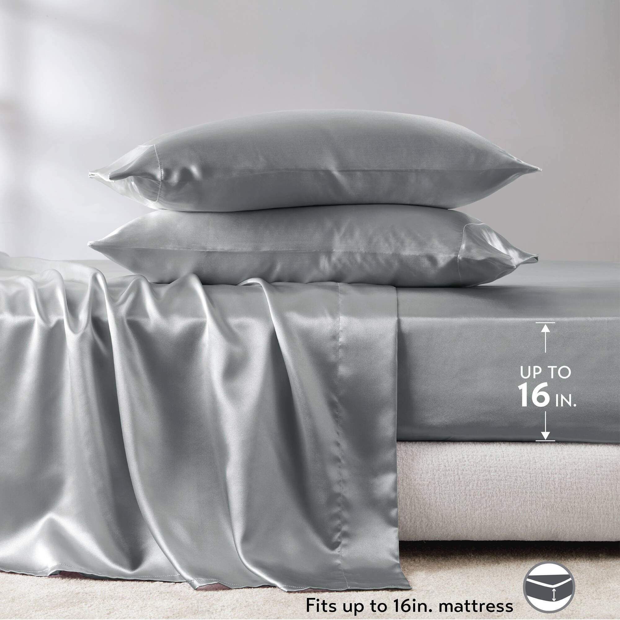 Satin Luxury Split King Sheet Set ¨C Smooth & Silky Bed Sheets & Pillowcases