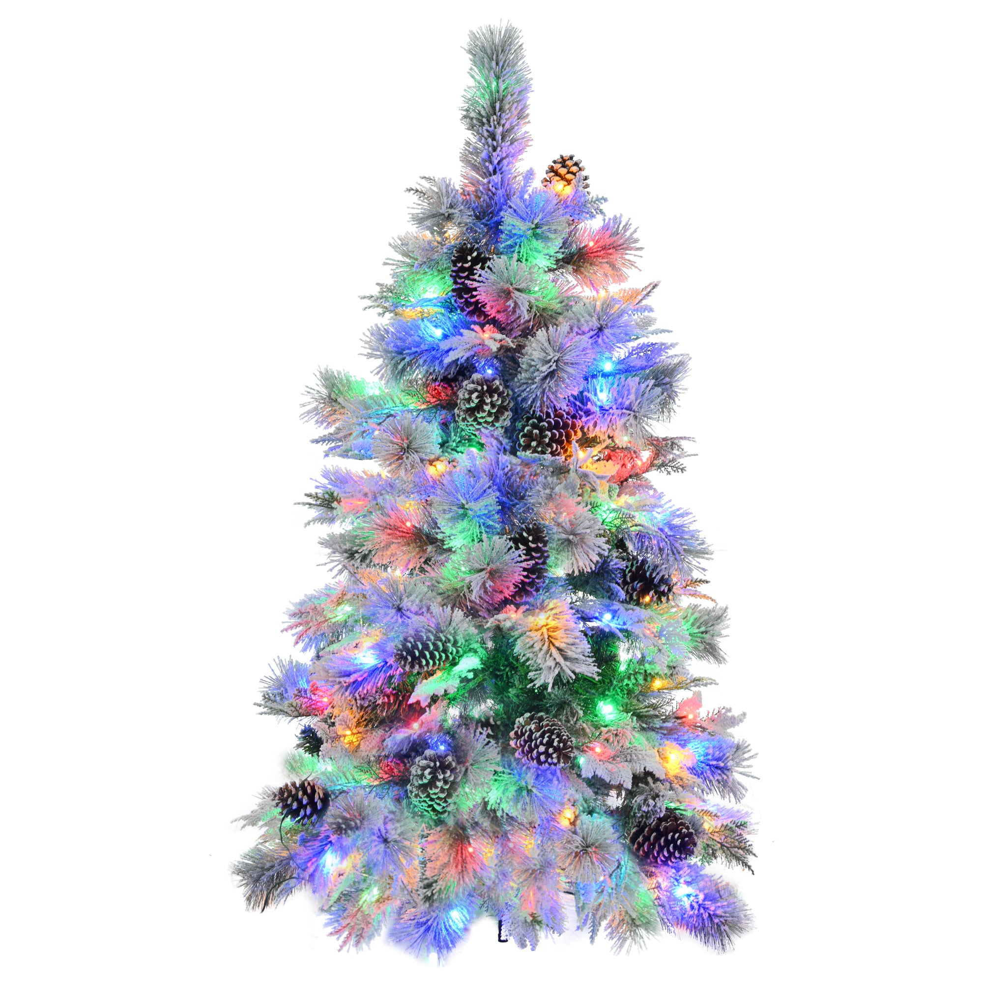 koorbiir ar5 6FT Pre-Lit Artificial Spruce Snow Flocked Christmas Tree with Pine Cones, 403 Branch Tips, 250 Multi-Color LED Lights, 11 Flashing Modes, Holiday D¨¦cor