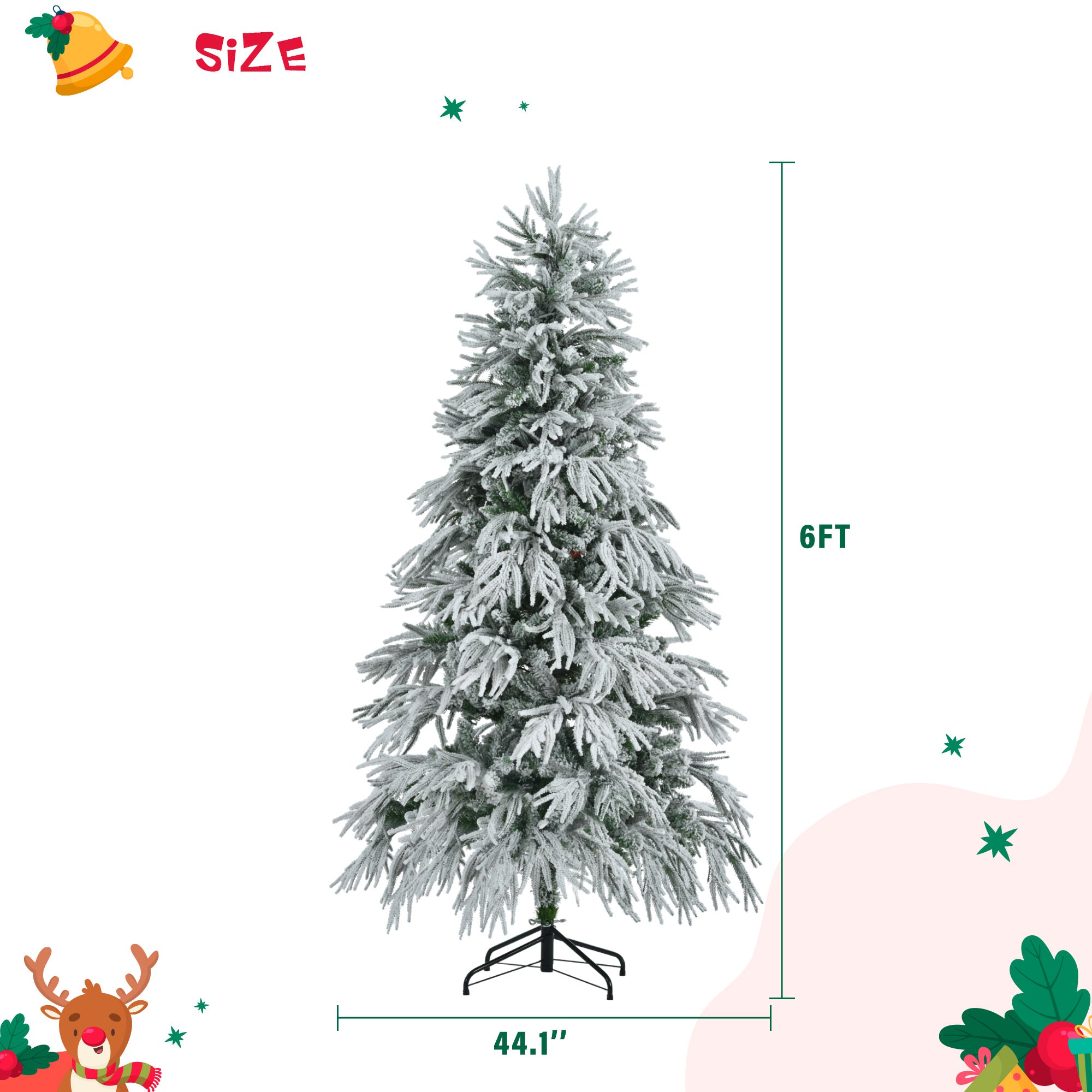 koorbiir ar1 6FT Pre-Lit Artificial Snow Flocked Christmas Tree, Hinged Xmas Tree with 300 Multi-Color LED Lights, 8 Flashing Modes & 790 Snow Branch Tips for Holiday Home & Office D¨¦cor