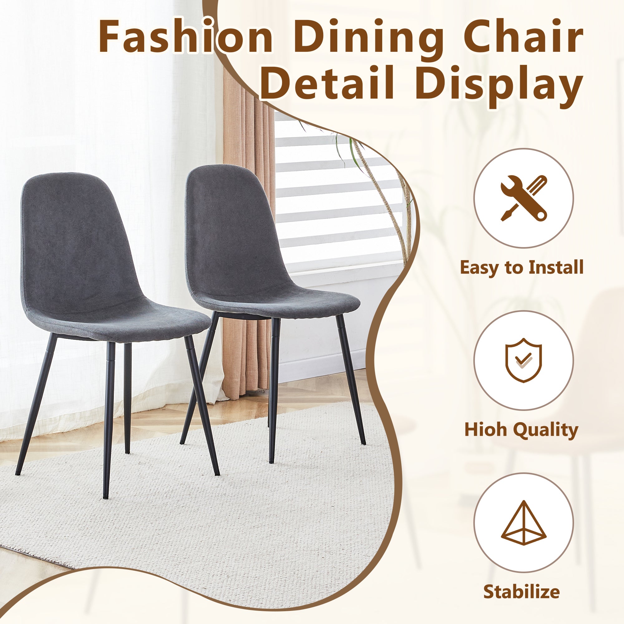 47.3" Modern Splicing Circular Dining Table with Double-Layer Storage ¨C 4 Black Linen-Cotton High-Resilience Chairs with Metal Legs, Table Linens Included