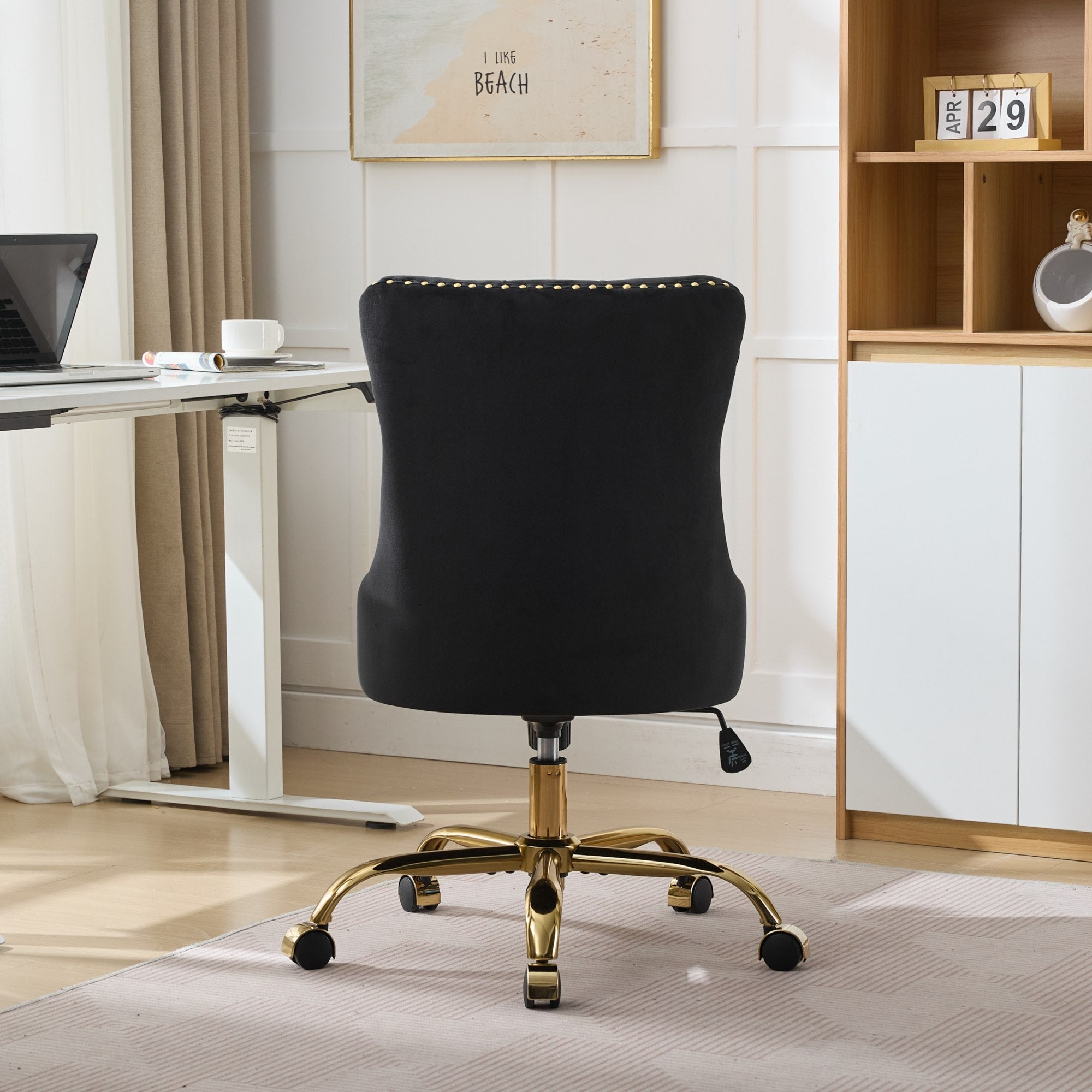 koorbiir o4 Modern Velvet Upholstered Office Chair with Tufted Button ¨C Adjustable Swivel Desk Chair with Gold Metal Base (Gray) - Koorbiir