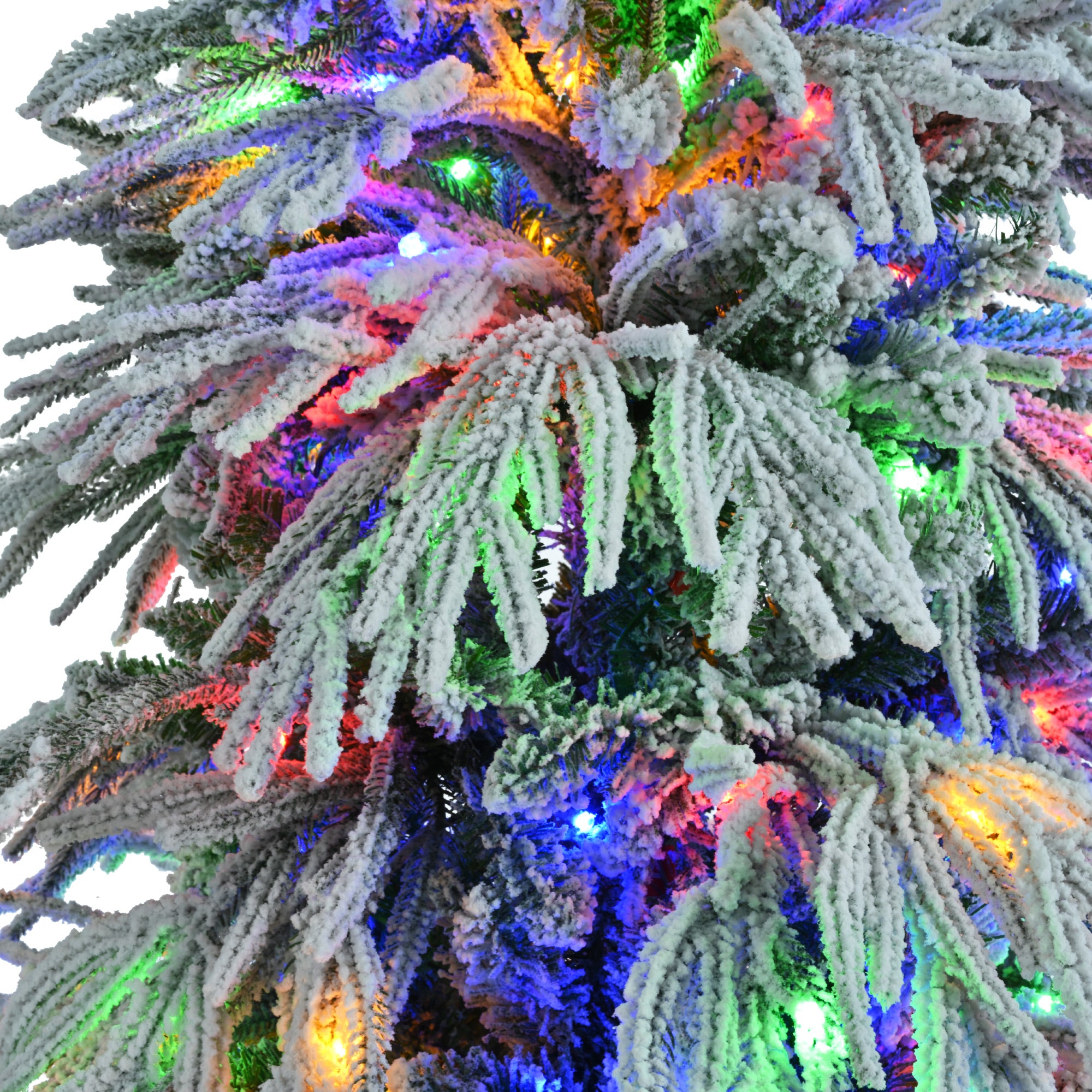 koorbiir ar1 6FT Pre-Lit Artificial Snow Flocked Christmas Tree, Hinged Xmas Tree with 300 Multi-Color LED Lights, 8 Flashing Modes & 790 Snow Branch Tips for Holiday Home & Office D¨¦cor