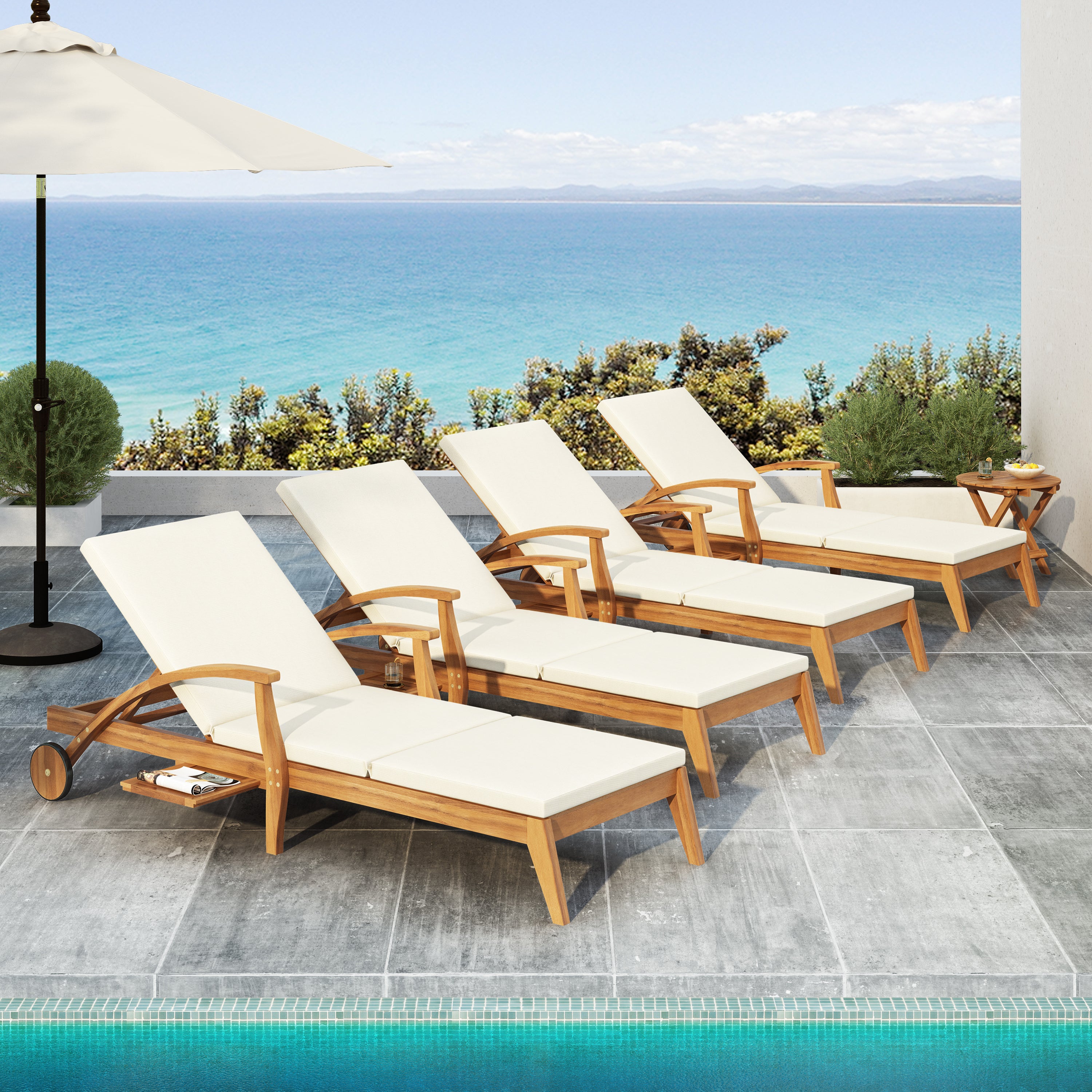 koorbiir f2 Foldable Table ¨C No Installation Needed, Adjustable Outdoor Acacia Wood Side Table in Teak Finish