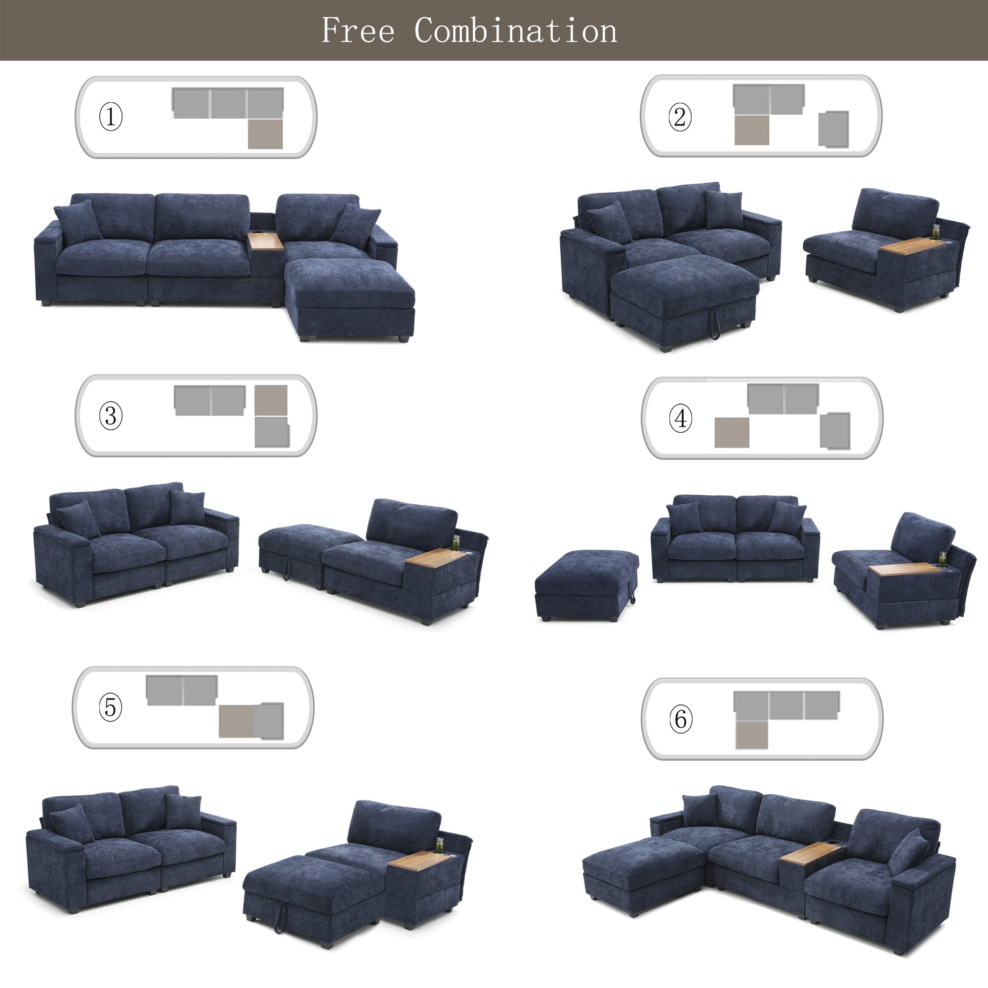 koorbiir ta7 120.3" L - Shaped Sectional Sofa with Storage Ottoman ¨C Oversized Cloud Couch with Drop - Down Table, 360¡ã Swivel Tray, Cup Holders, USB Ports & Wide Linen Seats for Living Room - Koorbiir