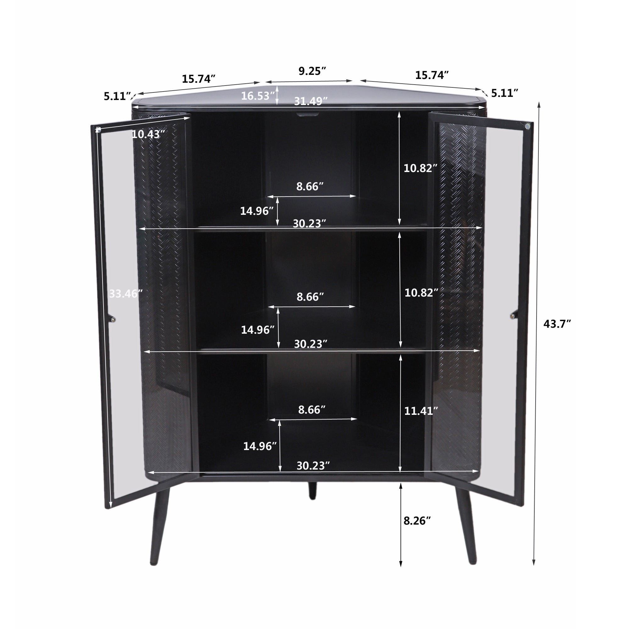 Modern 3-Tier Corner Storage Cabinet with Tempered Glass Doors ¨C Freestanding Metal Frame Organizer for Bathroom Organization, Kitchen, Bedroom, and Small Spaces