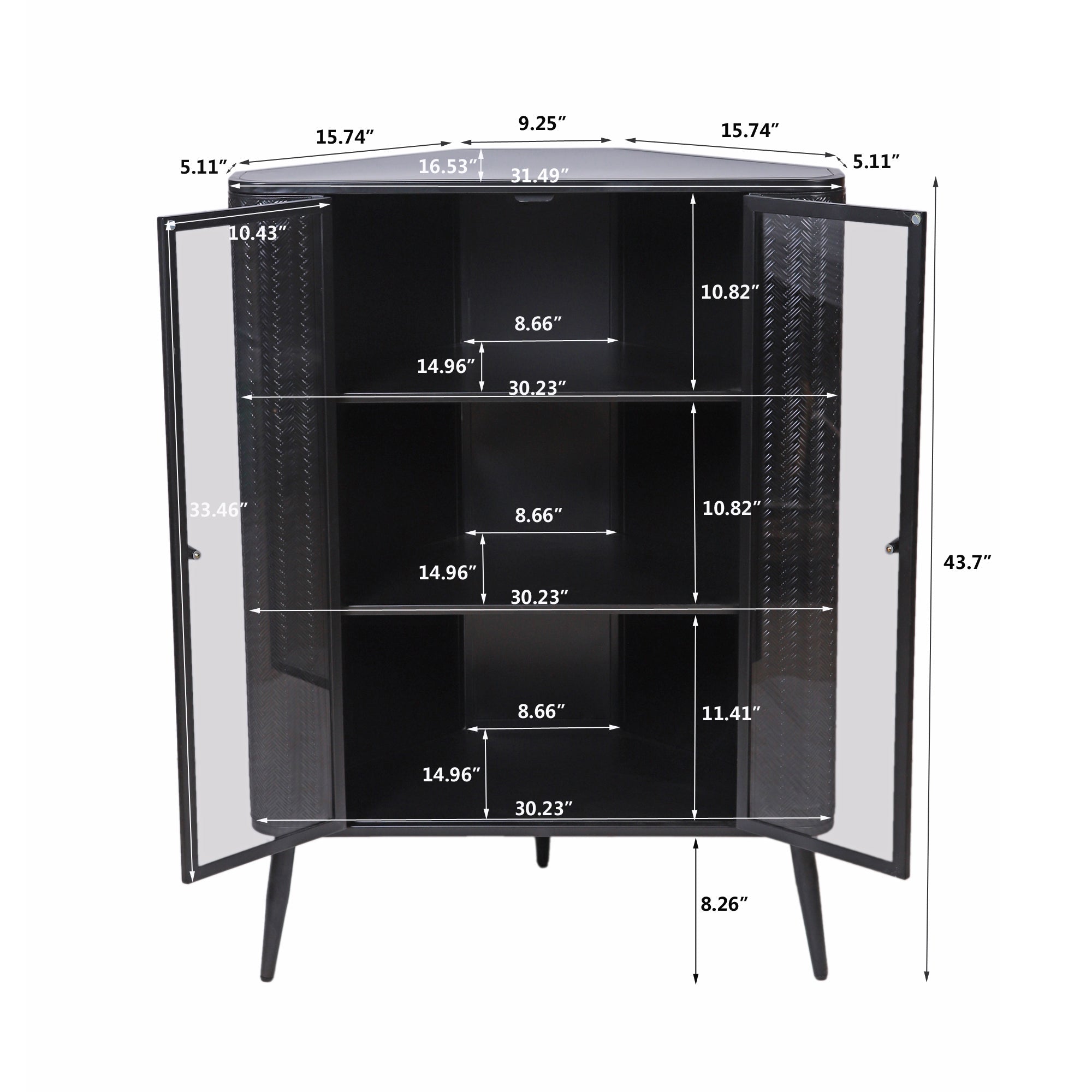 koorbiir ba7 Modern 3 - Tier Corner Storage Cabinet with Tempered Glass Doors ¨C Freestanding Metal Frame Organizer for Bathroom Organization, Kitchen, Bedroom, and Small Spaces - Koorbiir