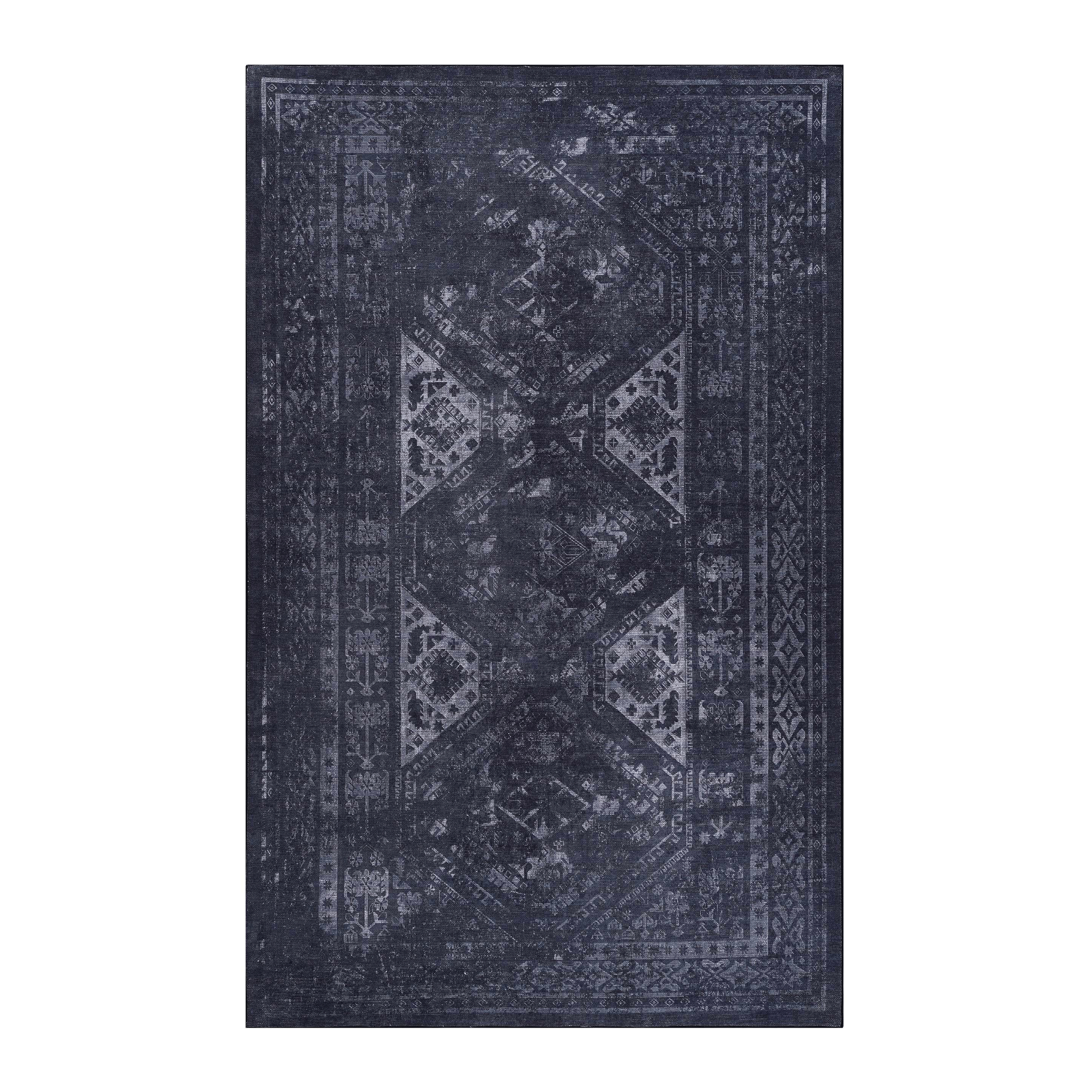 koorbiir R1 9x12 Black and Gray Washable Area Rug ¨C Durable Large Floor Rugs for Living Room and Bedroom