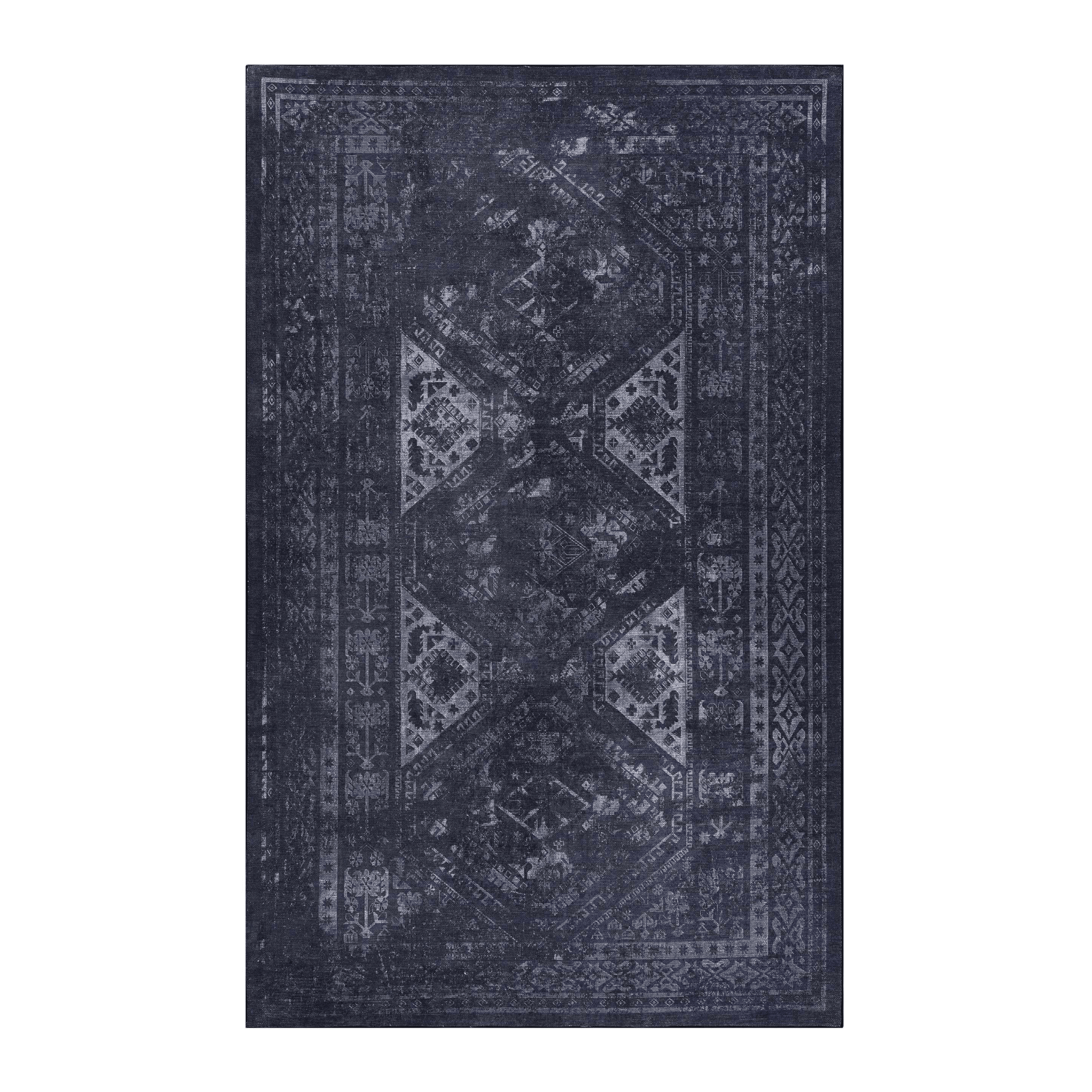 koorbiir R1 9x12 Black and Gray Washable Area Rug ¨C Durable Large Floor Rugs for Living Room and Bedroom - Koorbiir