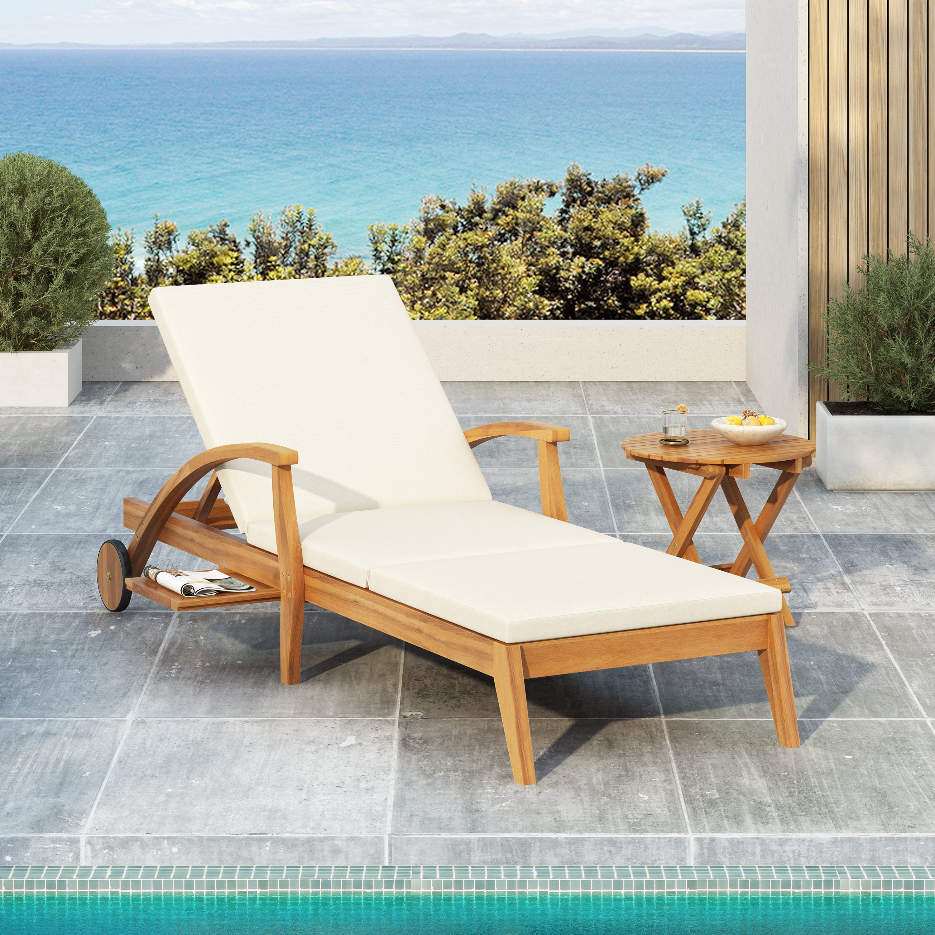 koorbiir f2 Foldable Table ¨C No Installation Needed, Adjustable Outdoor Acacia Wood Side Table in Teak Finish