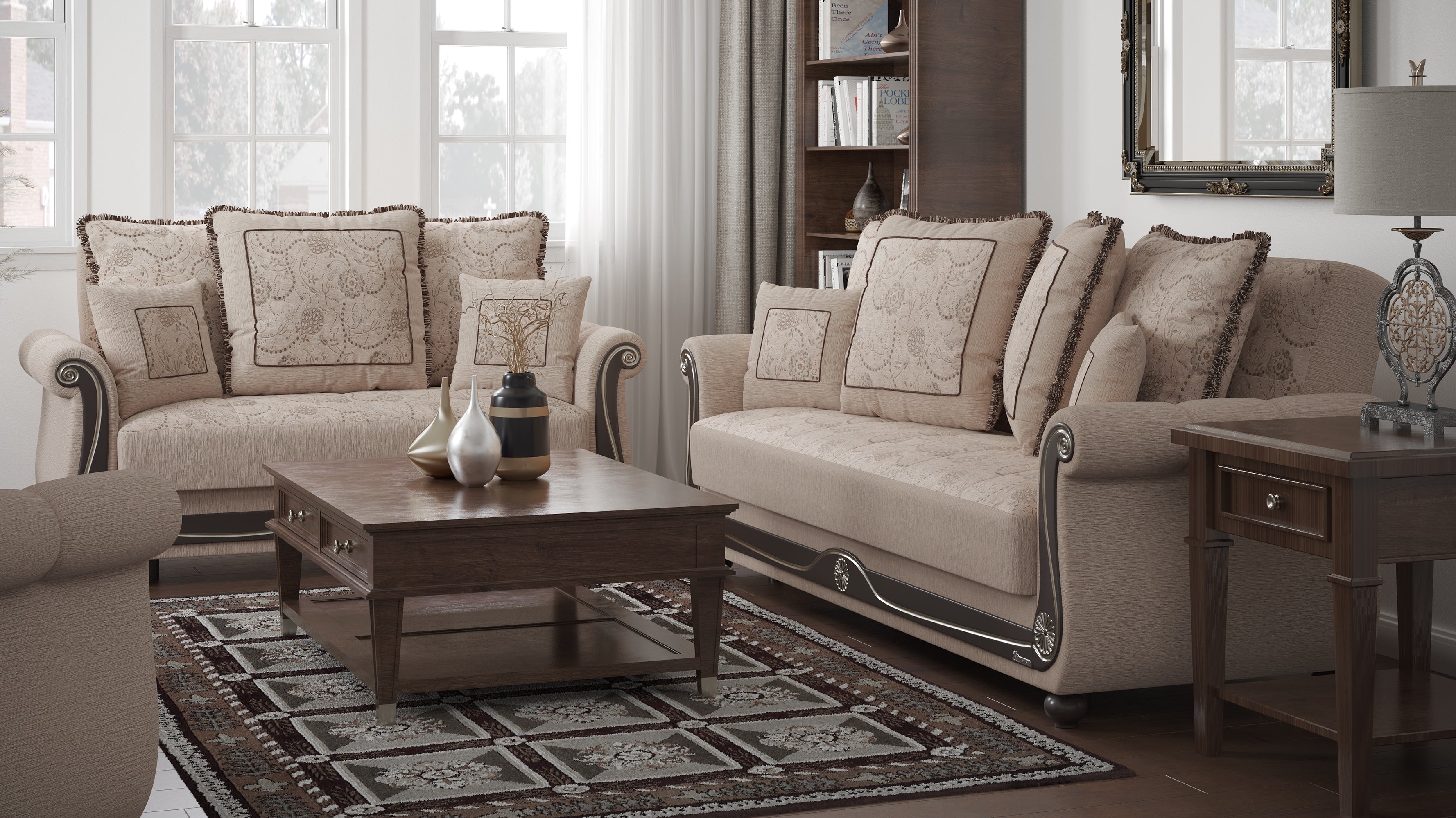 PrimeNest Timberline Collection Convertible Sofabed with Storage, Upholstered Sleeper Sofa Bed Beige ¨C Bedding Collections for Living Room & Small Spaces