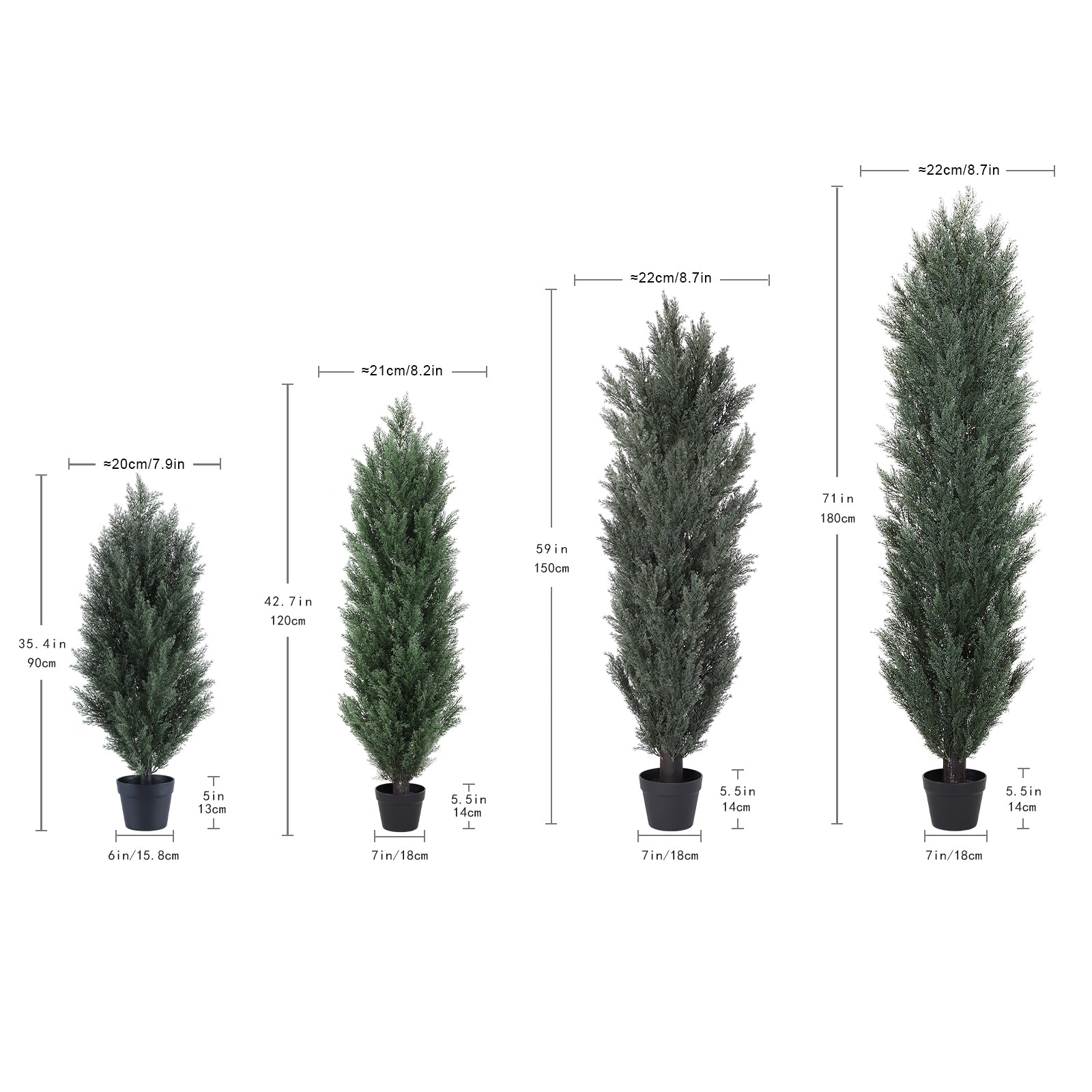 koorbiir ar2 120cm Artificial Green Pine Cypress Tree, Realistic Faux Plant for Indoor & Outdoor Decoration, 2pcs/set, Durable Plastic for Long-Term Use