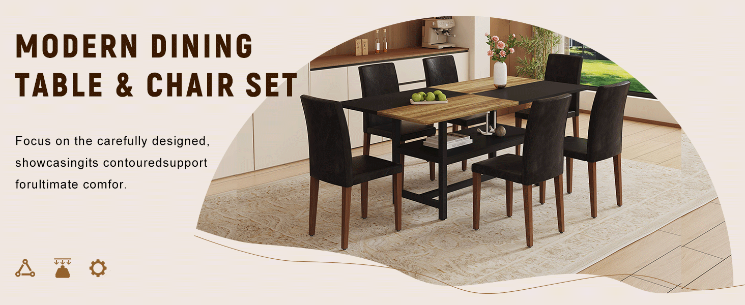 koorbiir ta5 71" x 35.4" Wooden & Black Spliced Dining Table with Middle Storage ¨C 8 Light Gray Linen-Cotton Chairs, Simple and Versatile Table Linens Set