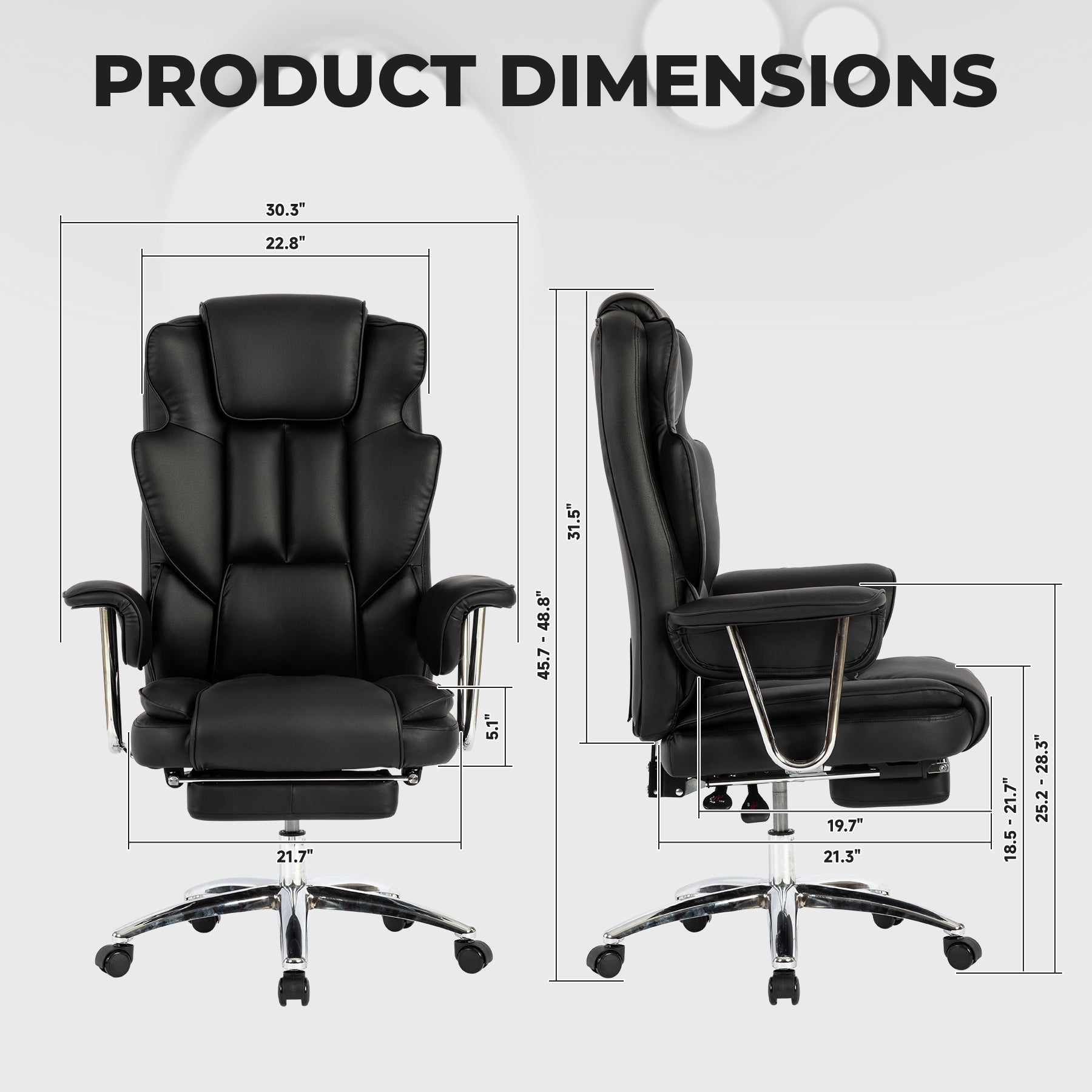 Office Chair, Big and Tall Executive Office Chair with Footrest, Leather Computer Chair, Ergonomic Reclining Chair High Back, Large Home Office Chair (Black) - Koorbiir