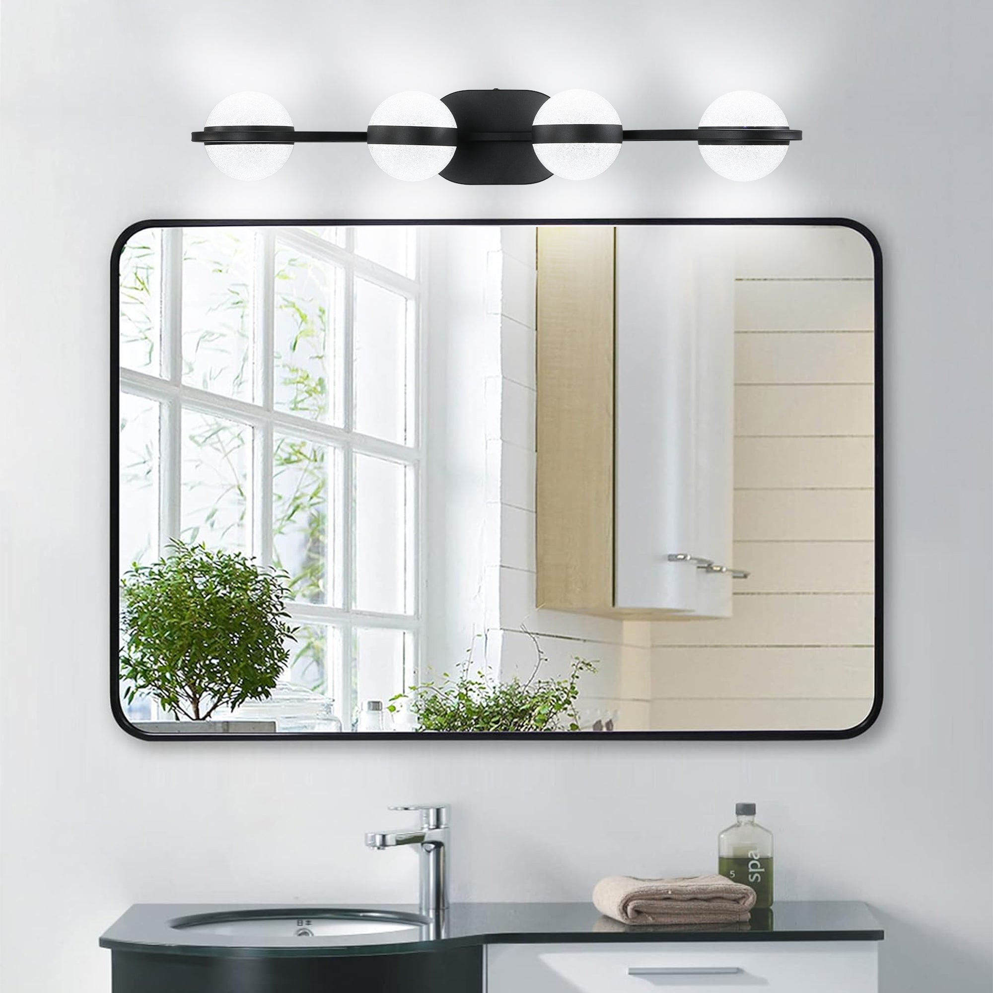 koorbiir L3 30 Black LED Bathroom Vanity Lighting Fixture with Crystal Acrylic Shades ¨C 4 - Light Wall Mounted Modern Mirror Lighting - Koorbiir