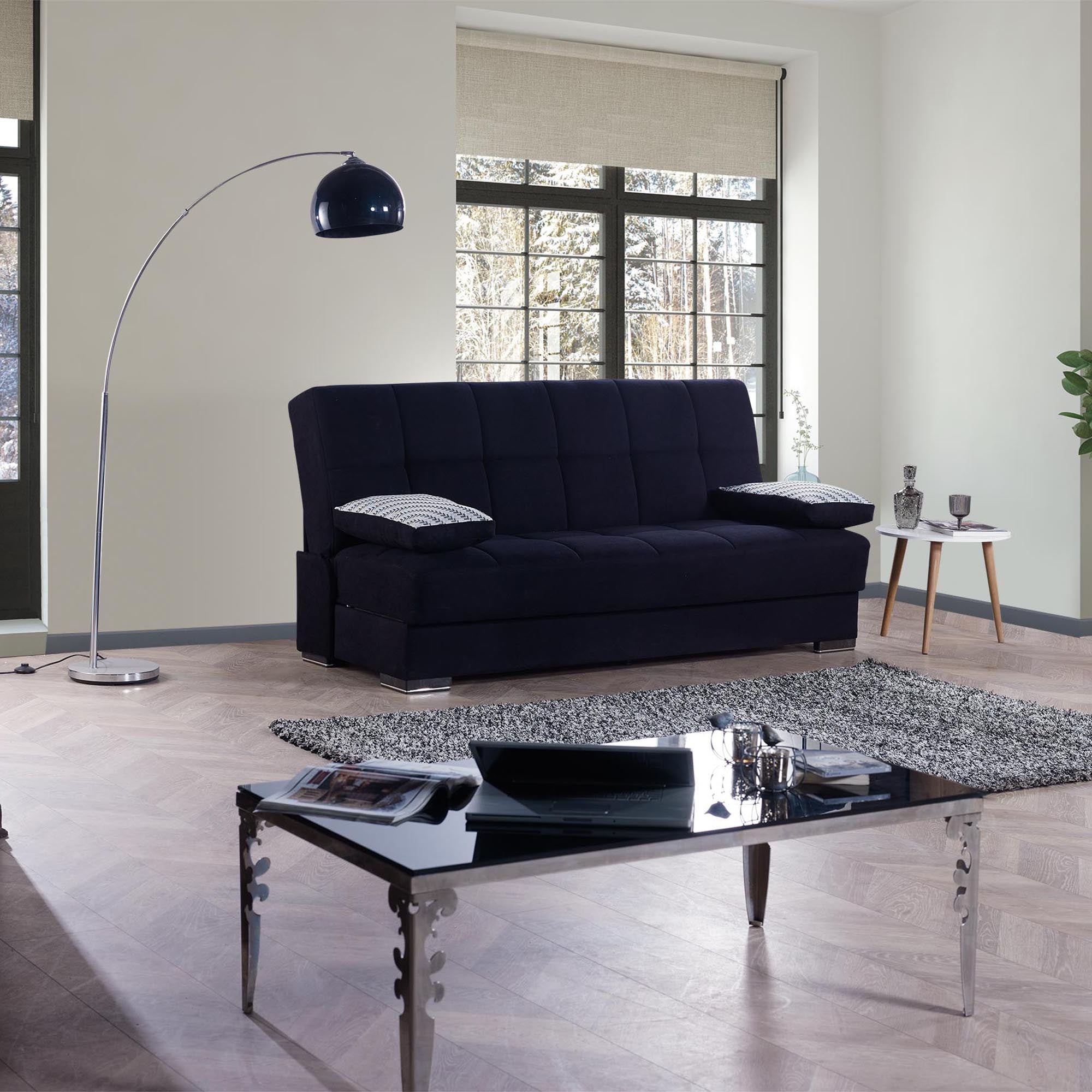 PrimeNest Sovo Collection Black Upholstered Convertible Sofabed with Storage ¨C Bedding Collections for Small Spaces & Living Room