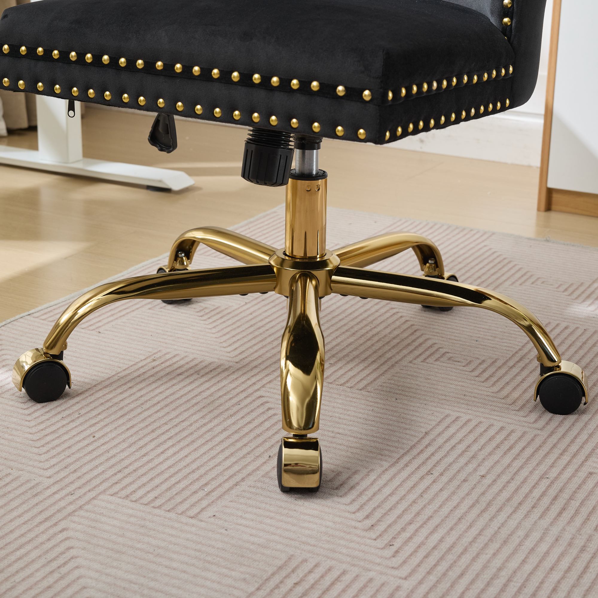 koorbiir o4 Modern Velvet Upholstered Office Chair with Tufted Button ¨C Adjustable Swivel Desk Chair with Gold Metal Base (Gray)