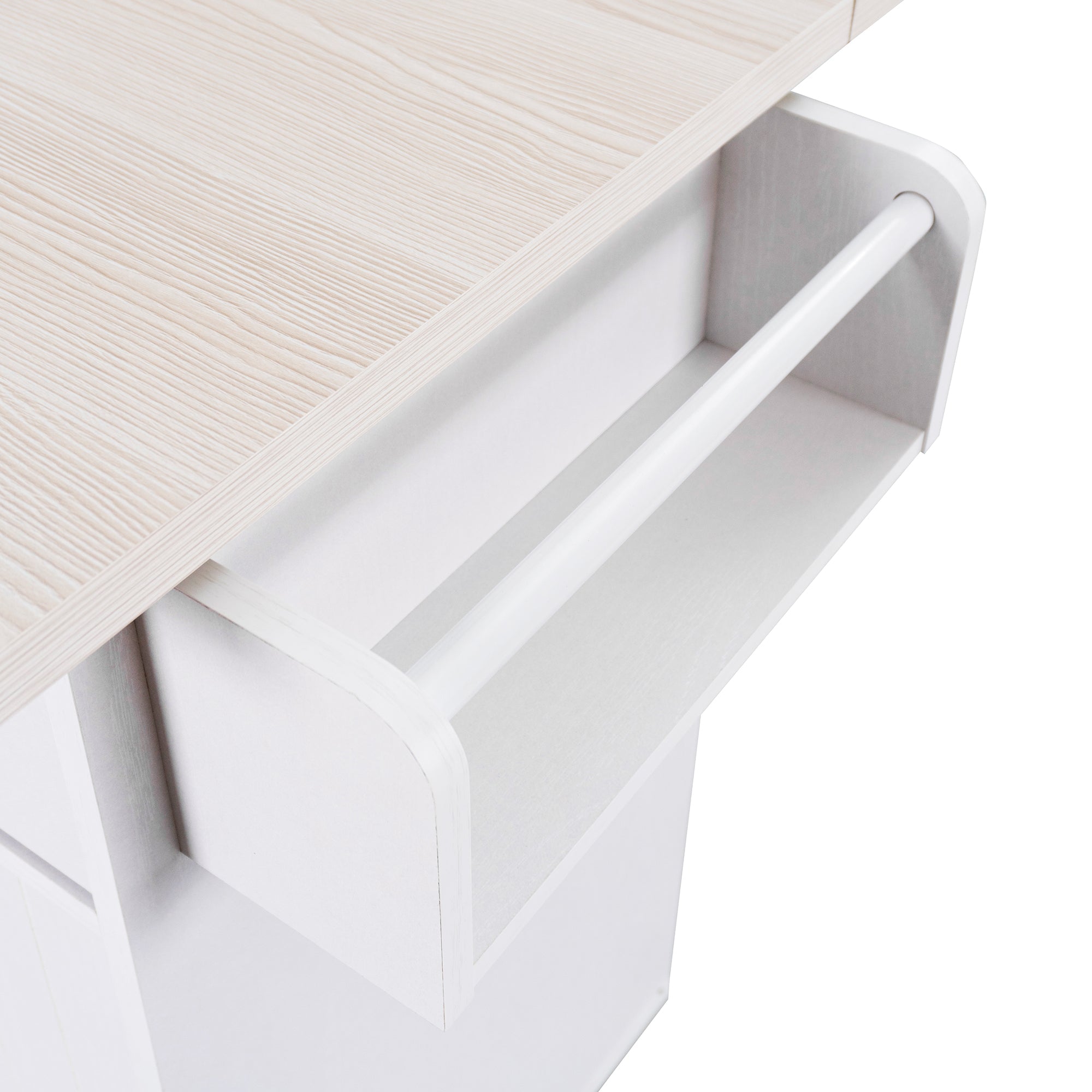 koorbiir k3 K&K Kitchen Island with Trash Can Storage, Drop Leaf Countertop, Spice & Towel Rack, Drawer Cabinet ¨C Rolling Kitchen Cart with Adjustable Shelves for Kitchen Storage, White - Koorbiir