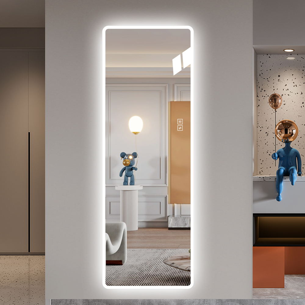 koorbiir mi6 65x24 Full Length LED Floor Mirror, Wall - Mounted Body Mirror with Dimming & 3 Color Modes for Bedroom, Full - Size Mirror with Integrated Lights - Koorbiir