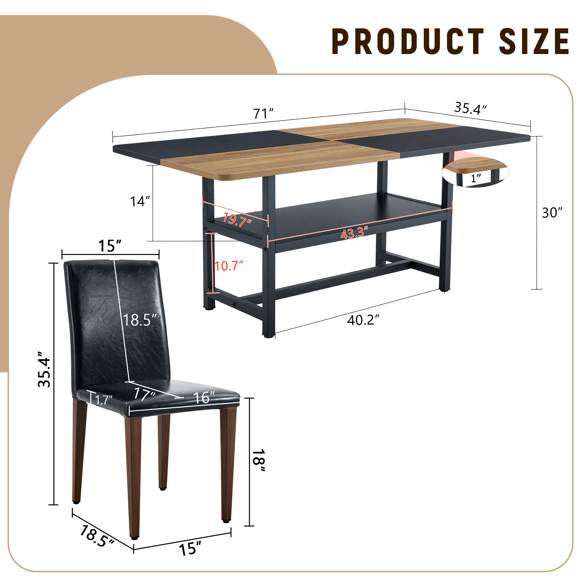 koorbiir ta5 71" x 35.4" Wooden & Black Spliced Dining Table with Middle Storage ¨C 8 Light Gray Linen-Cotton Chairs, Simple and Versatile Table Linens Set