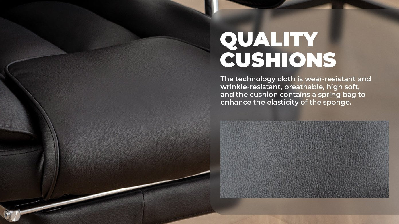 Office Chair, Big and Tall Executive Office Chair with Footrest, Leather Computer Chair, Ergonomic Reclining Chair High Back, Large Home Office Chair (Black) - Koorbiir