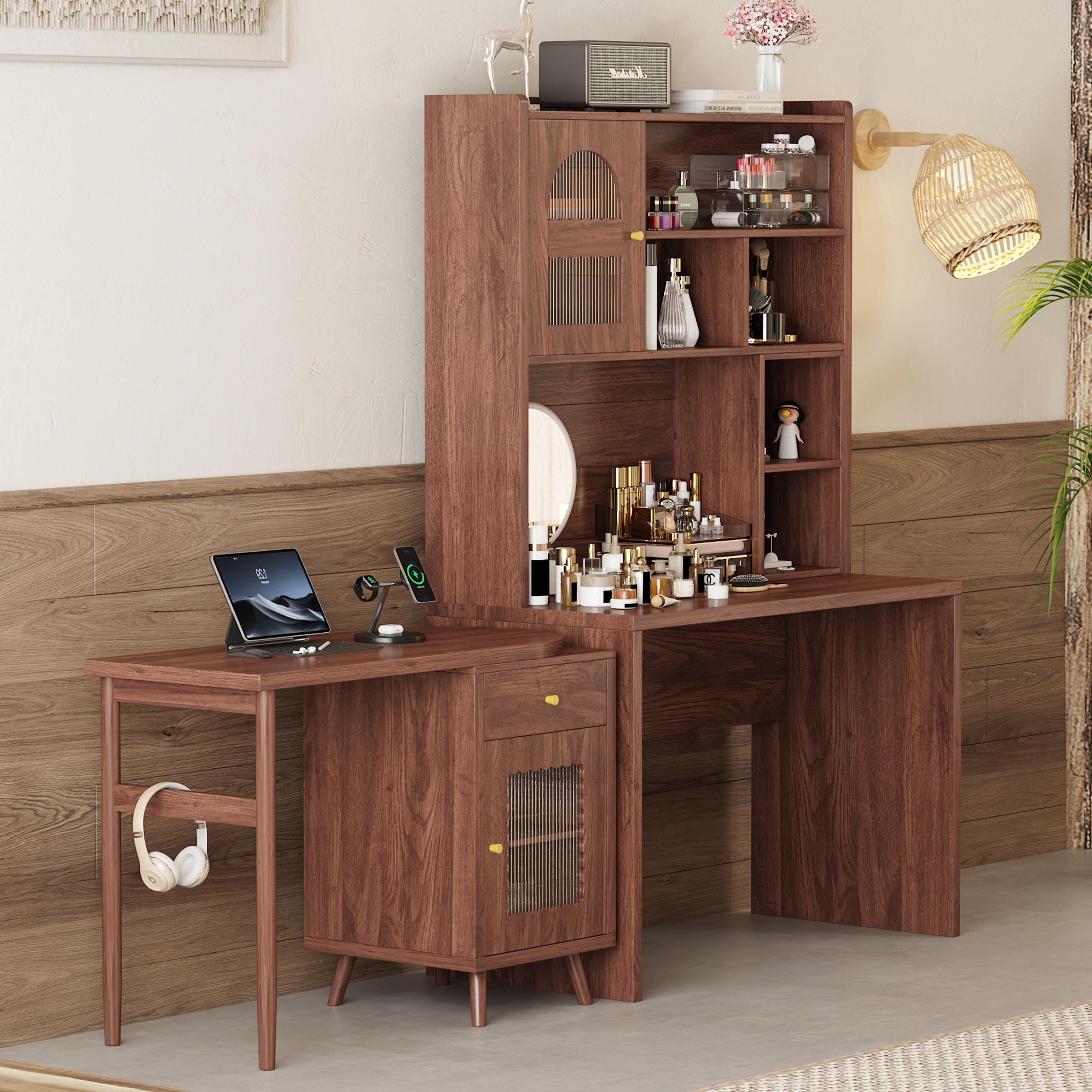 koorbiir G5 Gaming Desk with 90¡ã Rotating Desktop, 70" L-Shaped Computer Desk with Storage Drawers & Cabinets for Home Office