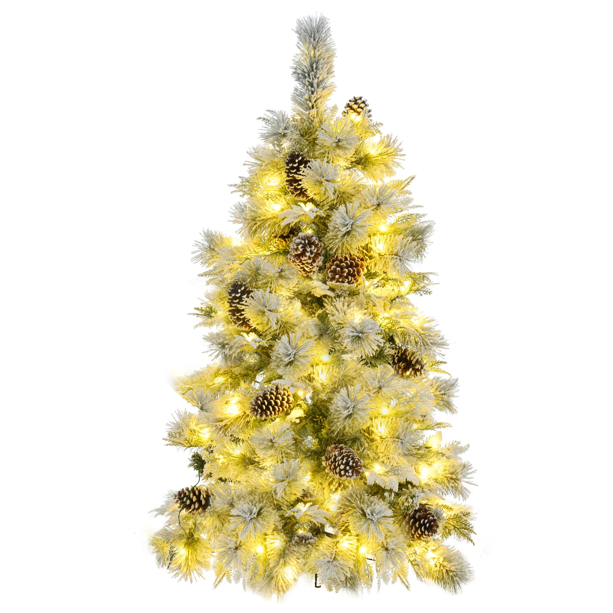 koorbiir ar5 6FT Pre-Lit Artificial Spruce Snow Flocked Christmas Tree with Pine Cones, 403 Branch Tips, 250 Multi-Color LED Lights, 11 Flashing Modes, Holiday D¨¦cor