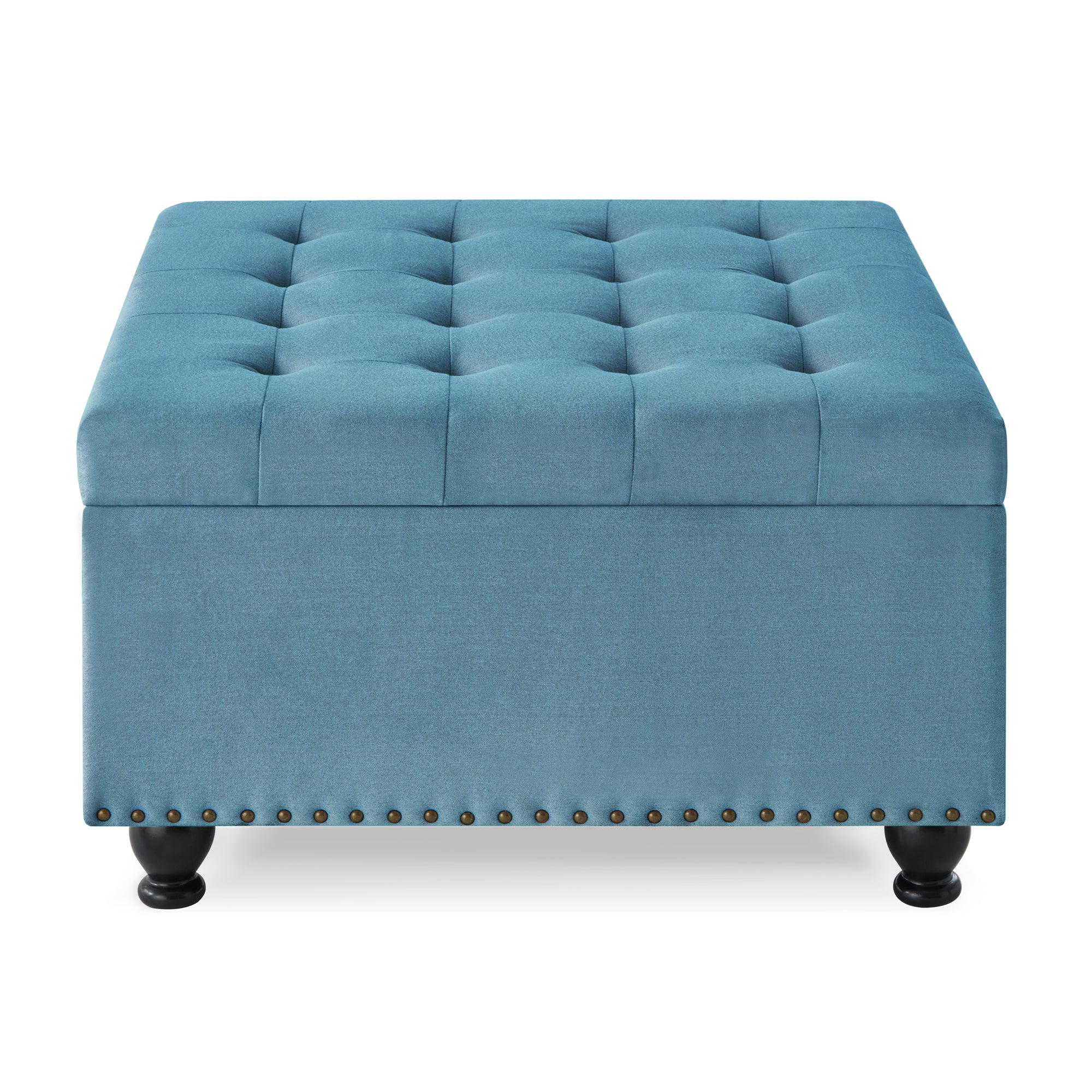 koorbiir ta4 Large Square Storage Ottoman with Wooden Legs ¨C Upholstered Button Tufted Coffee Table with Nail Trims, Multi-Functional Footrest, Table Linens for Living Space